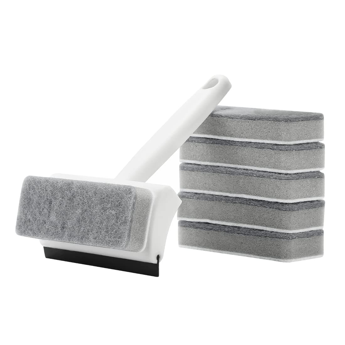 Xicennego Double-Sided Glass Sponge Cleaning Brush Set Wiper Mirror Glass Tile Cleaning Brush Bathroom Squeegee for Shower Glass(1 Brush and 5 Spare Sponges)