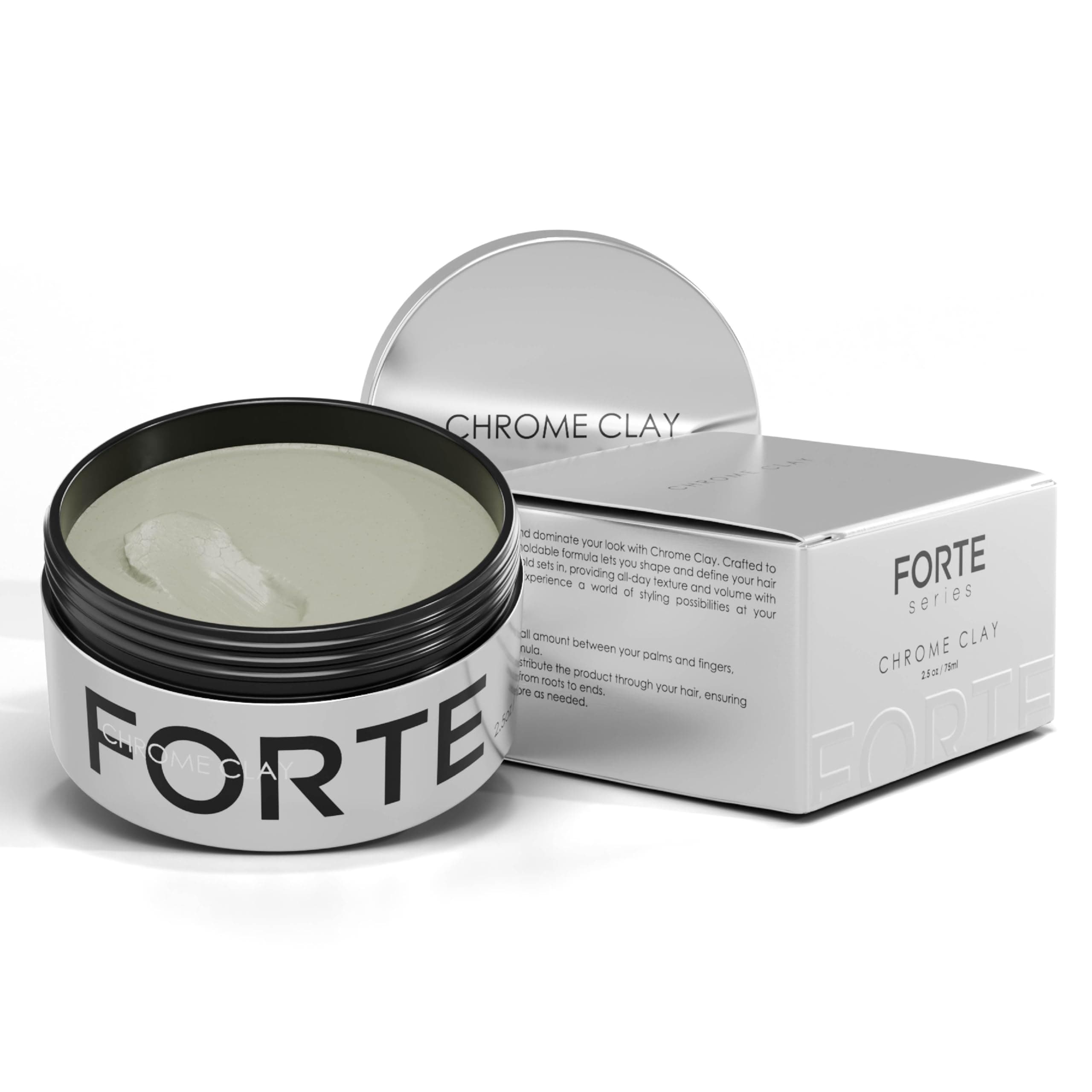 Forte Series Chrome Clay – Strong Hold Hair for Men | Matte Finish, Volumizing & Texture Enhancing | Kaolin, Biotin & Aloe Vera | Lightweight, Reworkable & Easy Wash-Out | 2.5oz