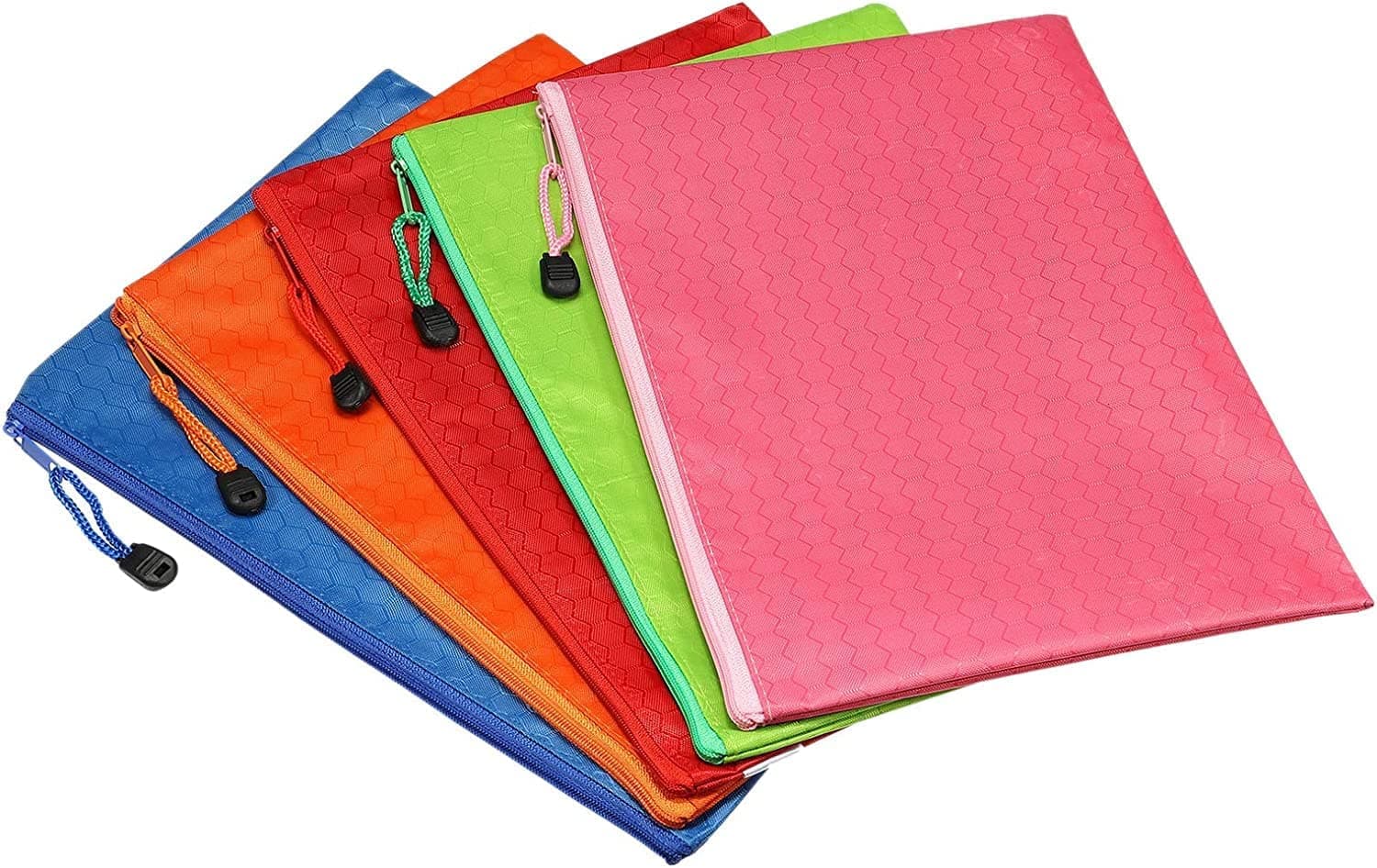 Baraky 10 Pcs Waterproof Zipper File Bags-A4 (21cm x 29.7cm) Size Oxford Office Filing Documents Storage Folder, Cosmetics Offices Supplies Travel Accessories Pouch- Multi Colors