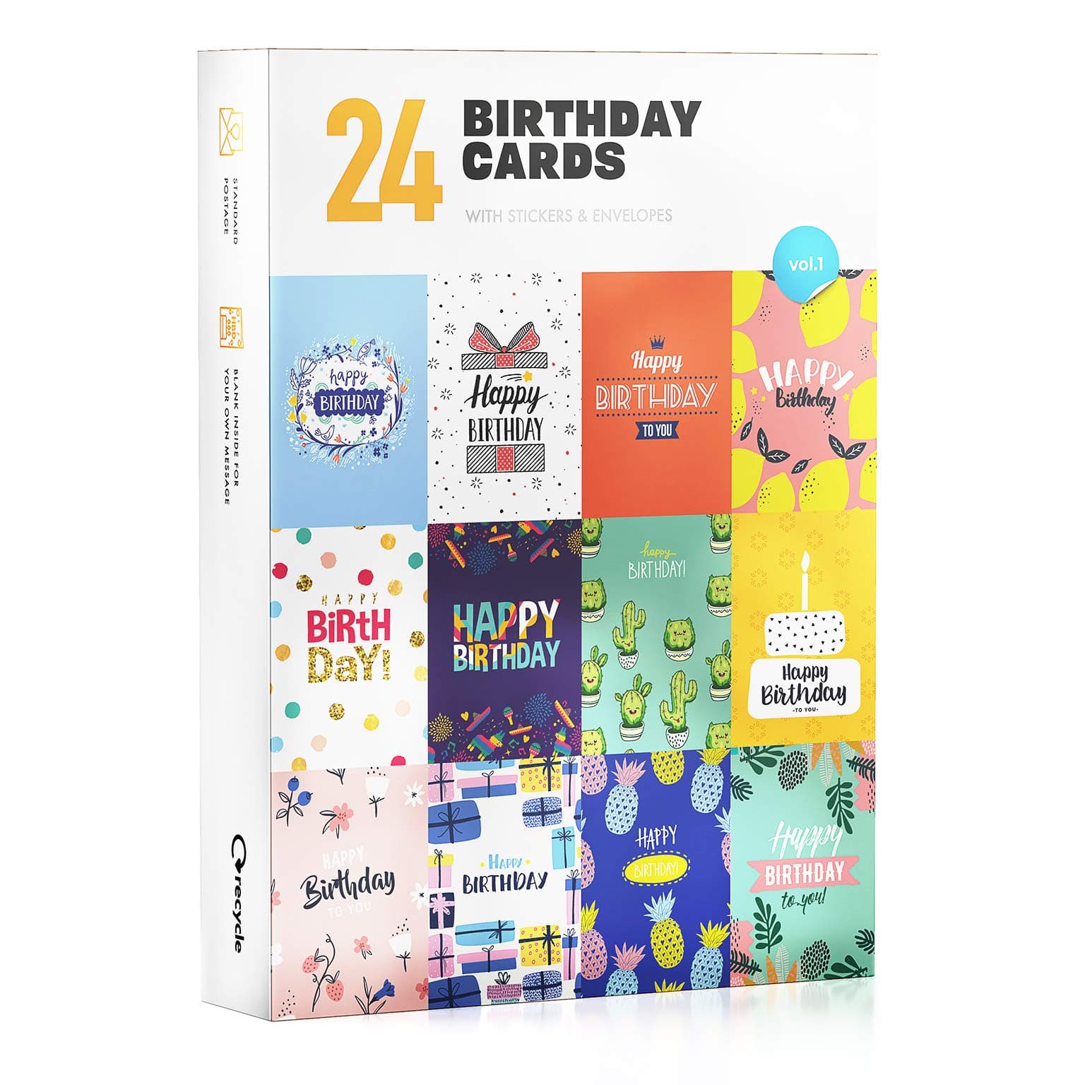 24 Birthday cards multipack - by Ximmi Creations | Blank cards and Envelopes comes with Birthday Stickers