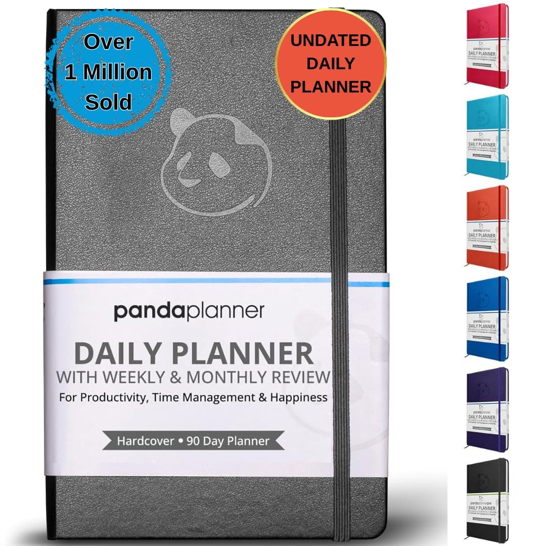 Black Daily Planner 2023 by Panda Planner - Organizer Planner for Goals, Gratitude & Focus - Weekly & Monthly Agenda Sections - Undated 90 Day Planner