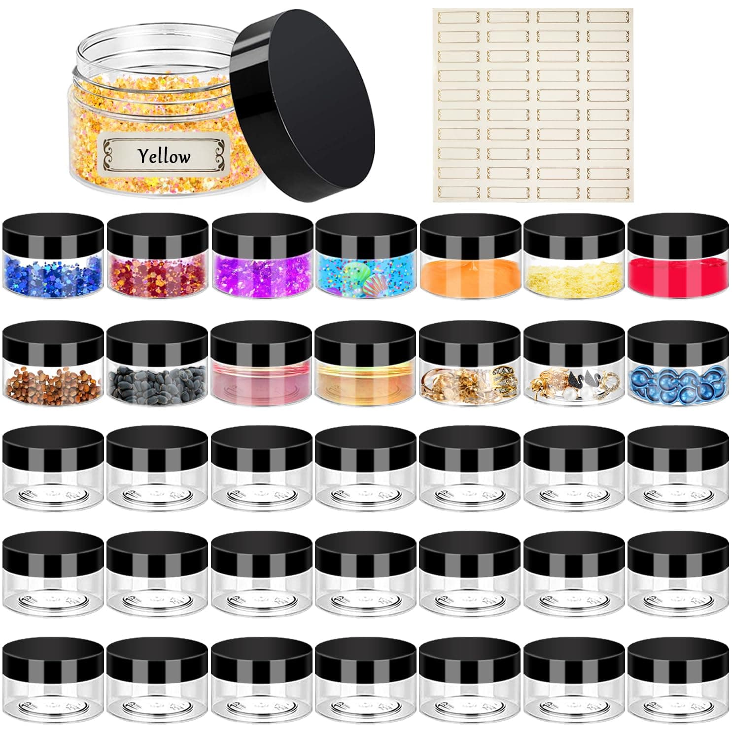 2 oz Plastic Jars with Lids 36 PCS Small Cosmetic Slime Containers Clear Travel Round Jars Leak Proof Empty Sample Containers with Black Lids for Lotion and Cream Acrylic Powder