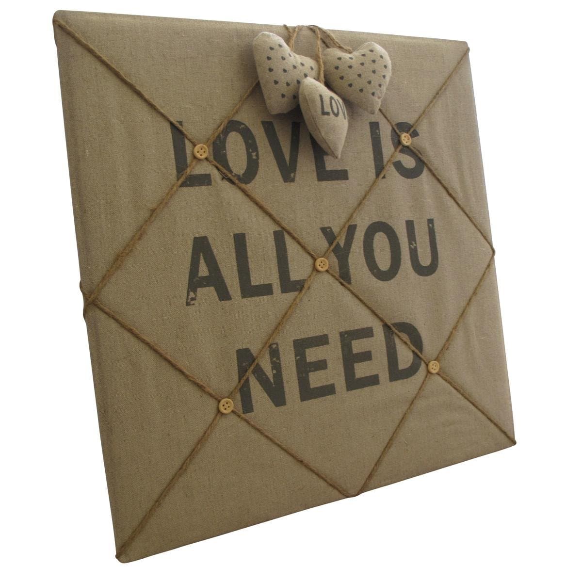 Linen Fabric Memo Board Pin Board 40cm x 40cm - LOVE IS ALL YOU NEED