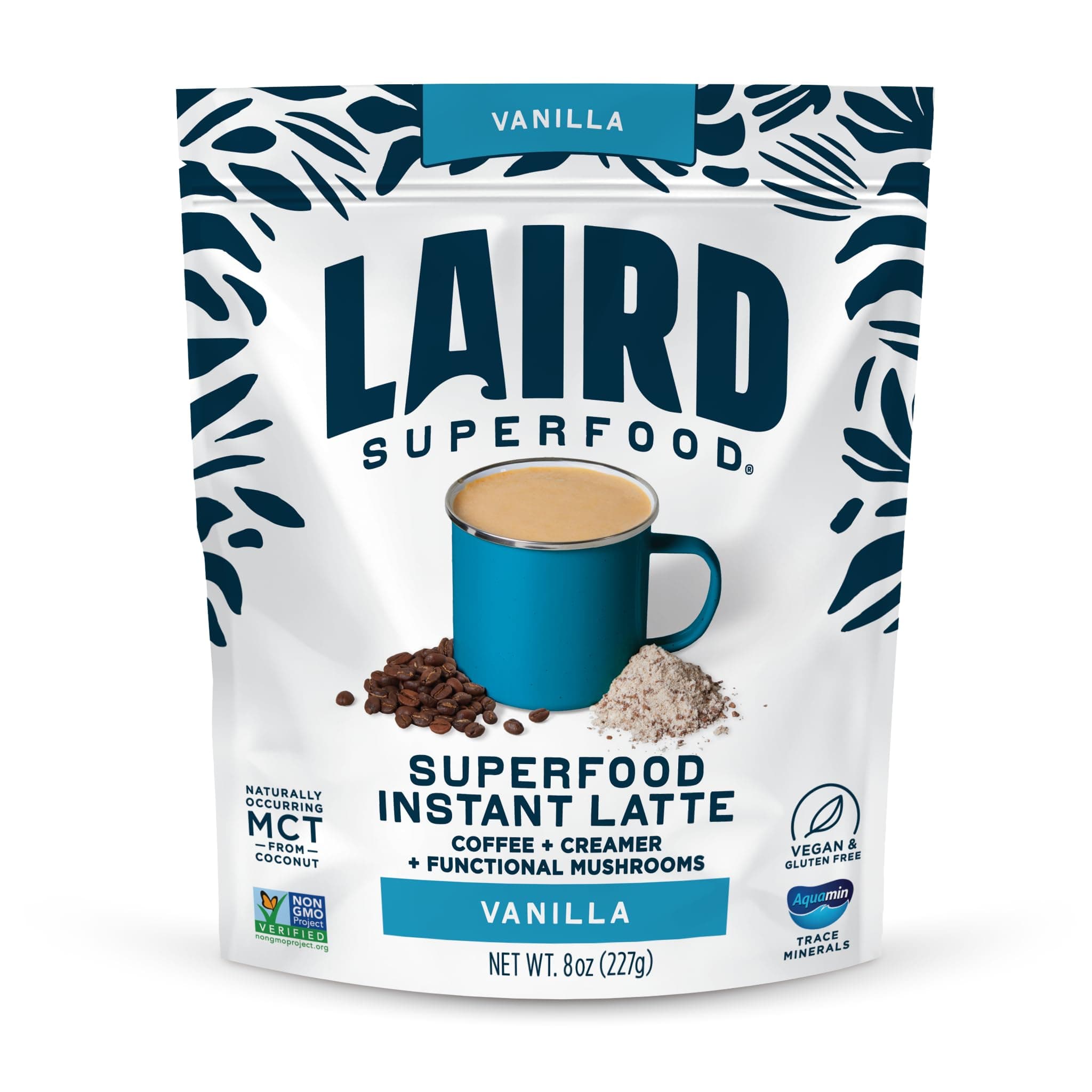 Laird Superfood Vanilla Instant Latte, Non-Dairy, Superfood Creamer, Gluten Free, Non-GMO, Vegan, 8 oz. Bag, Pack of 1