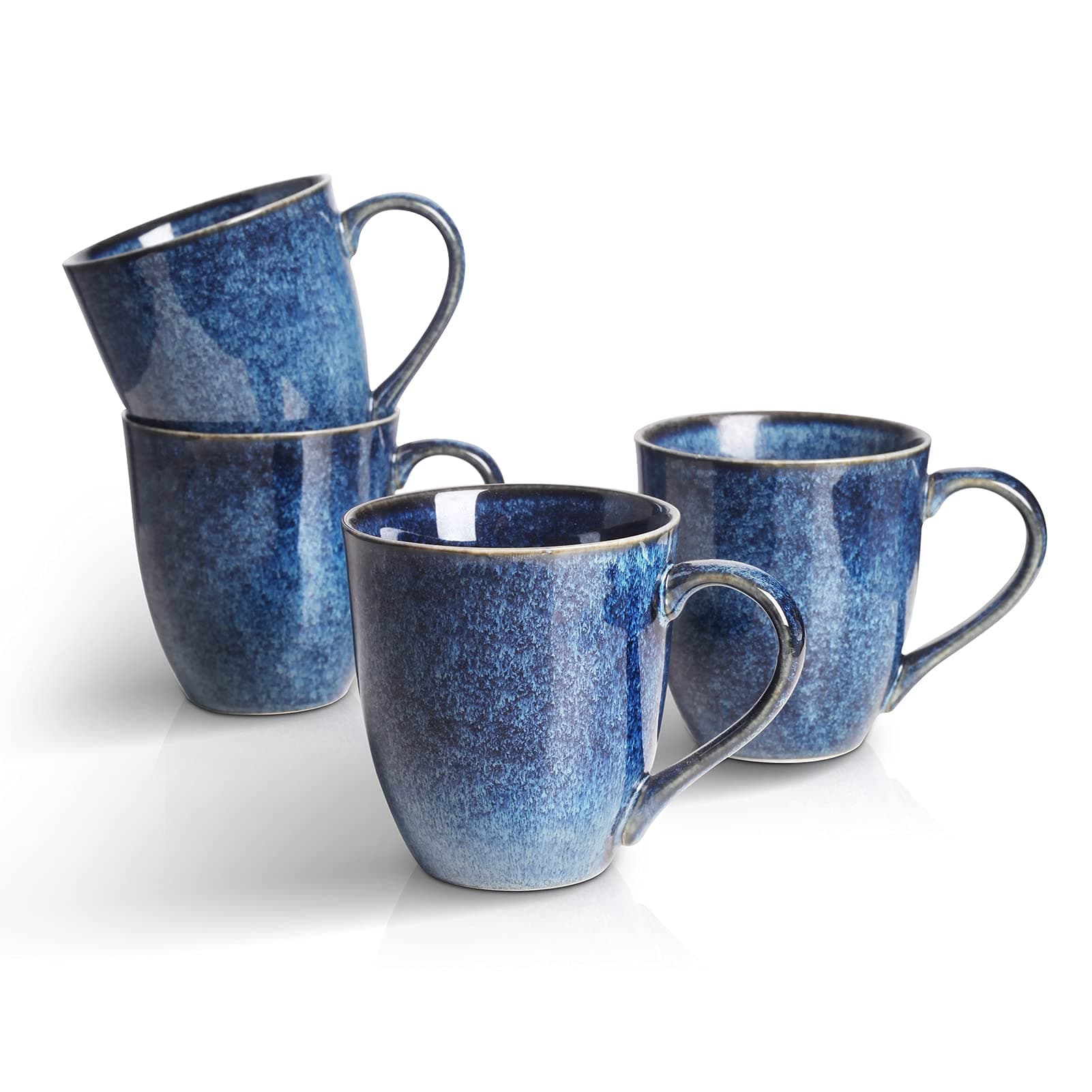 vicraysPorcelain Tea Mug Set of 4, 350 ml, Stoneware Coffee Mug for Men, Women, Unique Glazed Mugs with Handle for Coffee, Tea, Milk, Cocoa, Cereal (Blue)