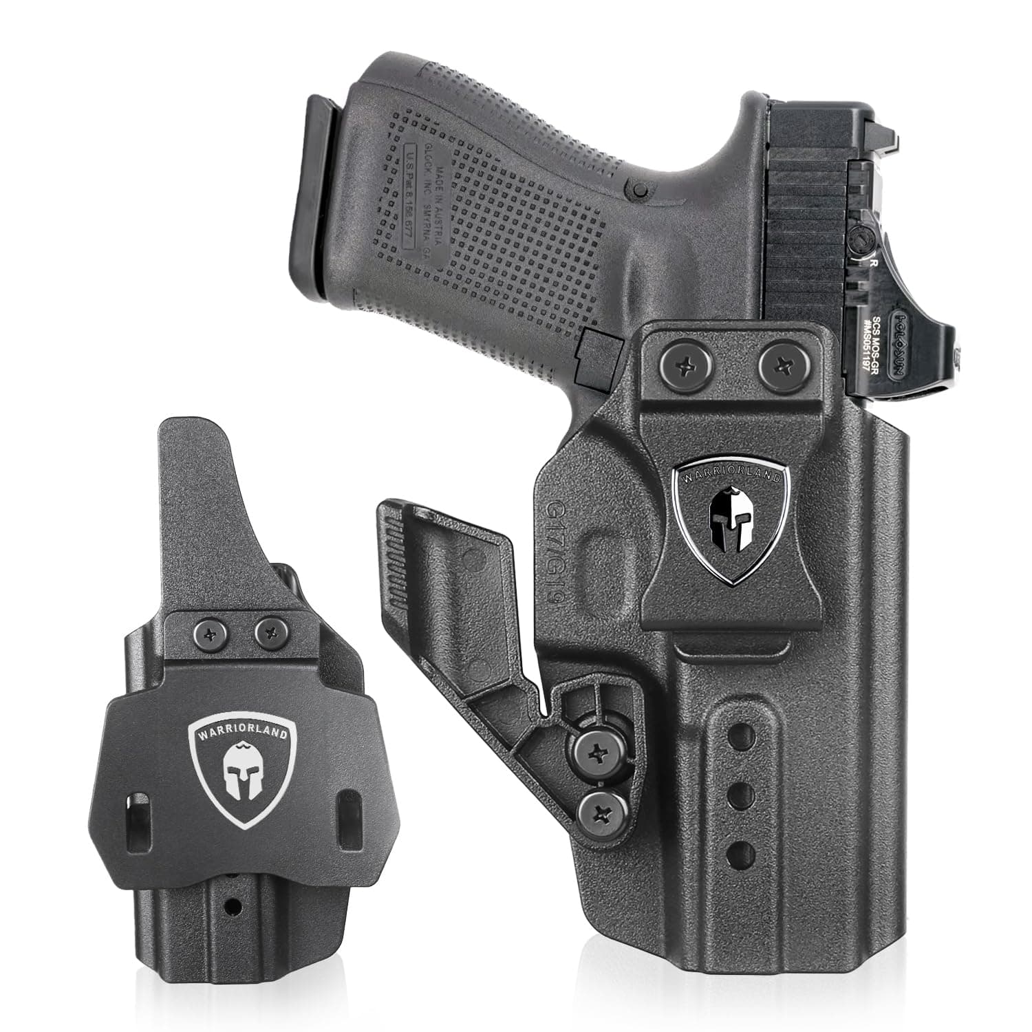 WARRIORLAND IWB & OWB Convertible Holster w/Optic Cut: Fit for Glock 17/19 /34 Gen 3-6 & G32 Gen 3-4 & G19X/44/45 & Listed Models' MOS/V Versions, with Claw, Adj. Cant & Retention, Right Hand