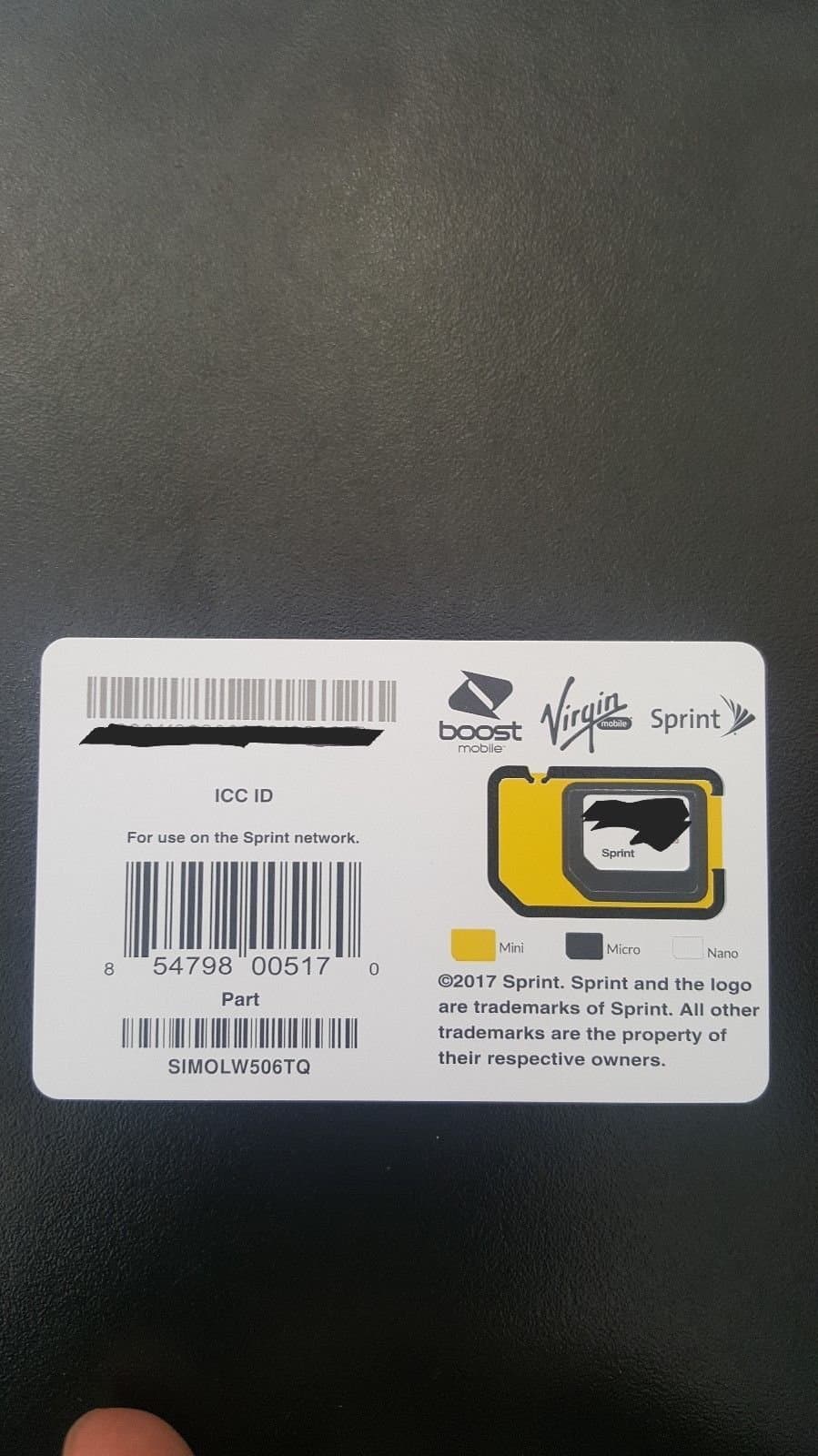 Sprint UICC ICC Nano SIM Card SIMOLW506TQ