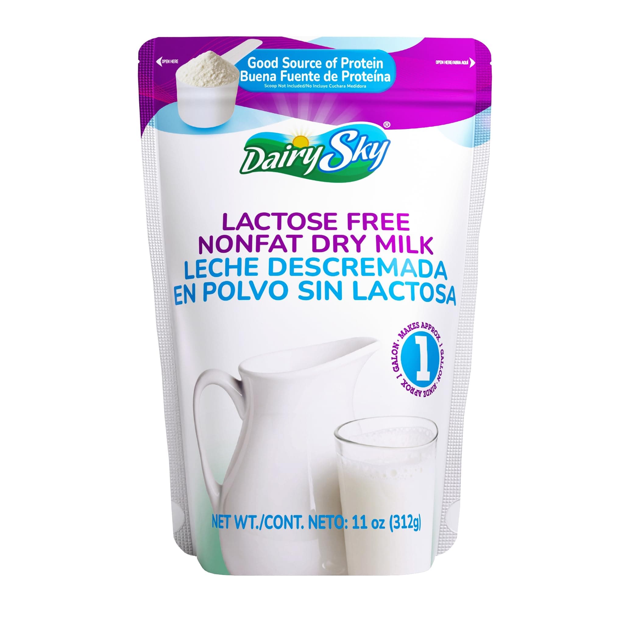 DairySky Lactose Free Milk Powder 11 Oz - Non GMO Fat Free Powdered Milk for Baking & Coffee, Kosher with Protein & Calcium, Great Substitute for Liquid Milk, RBST Hormone - Free - 1 Pack