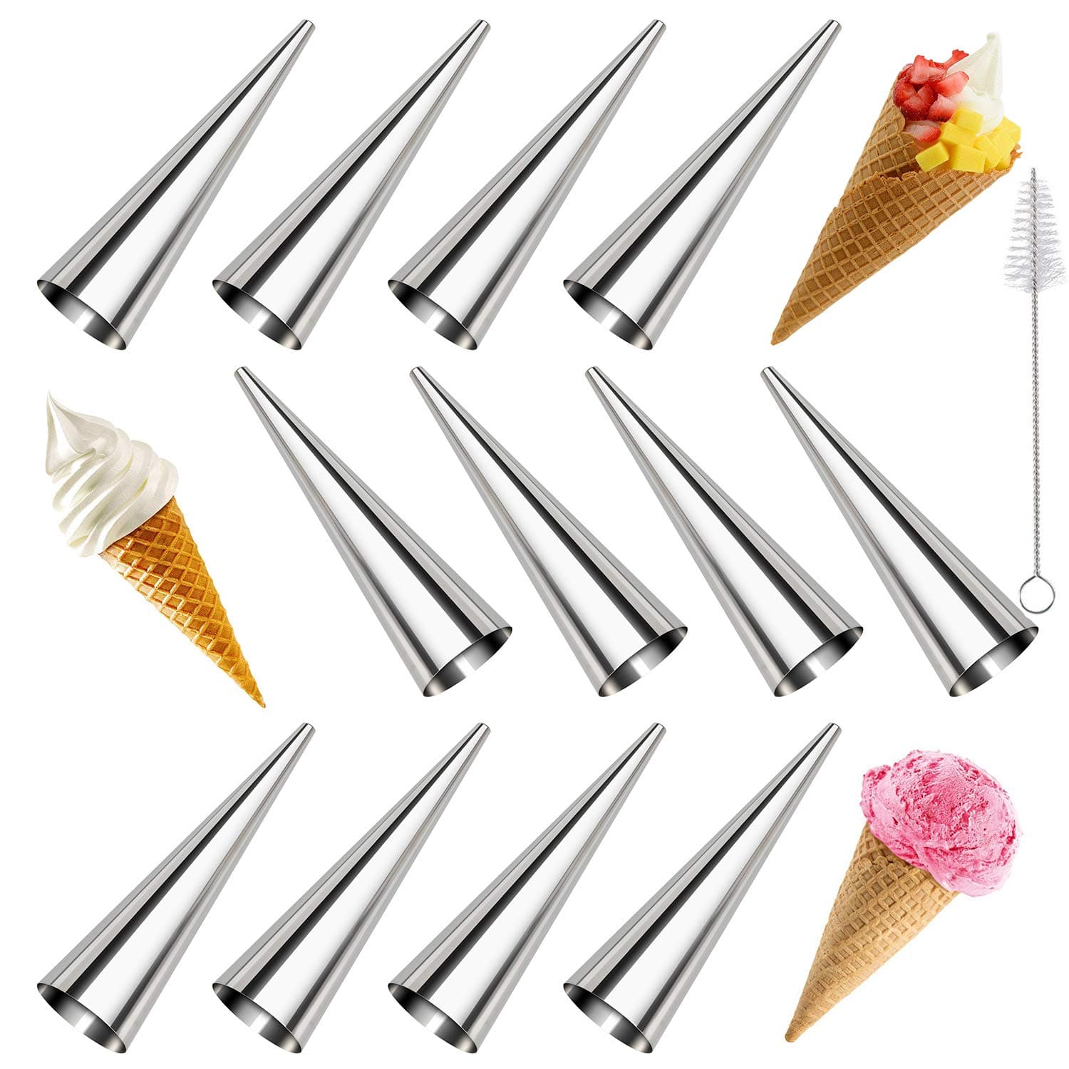 Mlici 20 Pack Cream Horn Molds, Large Size 4.8 inch Cannoli Tubes, Stainless Steel Non-Stick Lady Lock Forms, Seamless Metal Cone Molds Funnel Shape for Kitchen, Party, Baking Waffle, Pastry Croissant