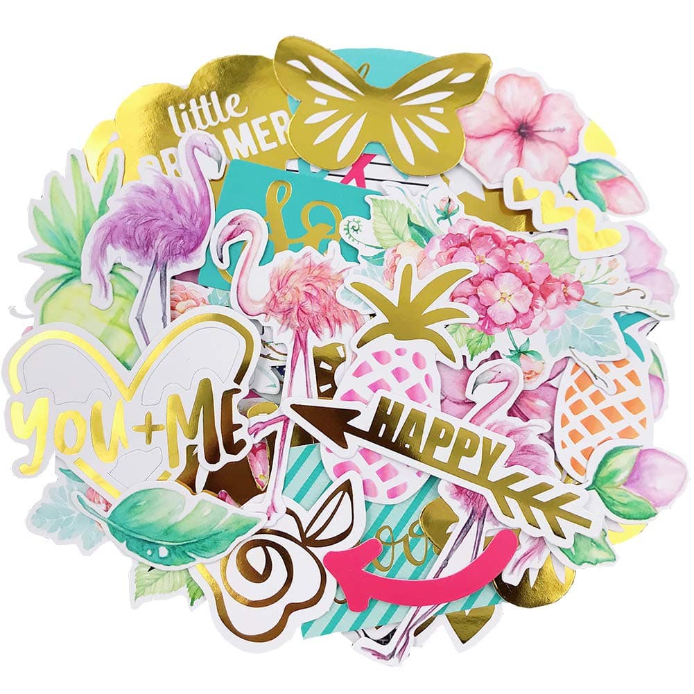 Scrapbook Stickers49pcs Cardstock Stickers Floral Stickers Metallic Stickers Masking Stickers for Personalize Laptop Scrapbook Daily Planner and Crafts