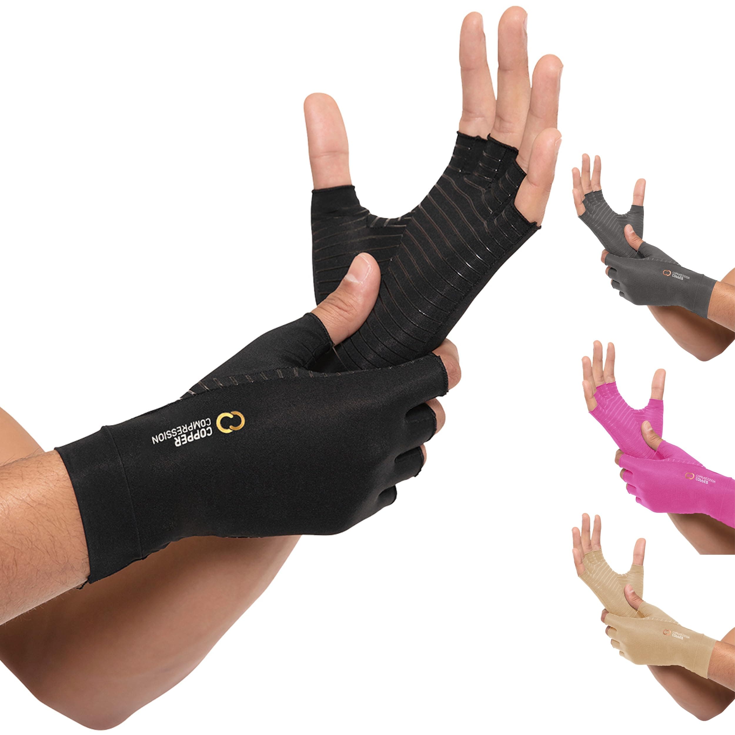 Copper Compression Arthritis Gloves | Fingerless Arthritis Carpal Tunnel Pain Relief Gloves For Men & Women | Hand Support Wrist Brace For Rheumatoid, Tendonitis, Swelling, Crocheting, Typing (S)