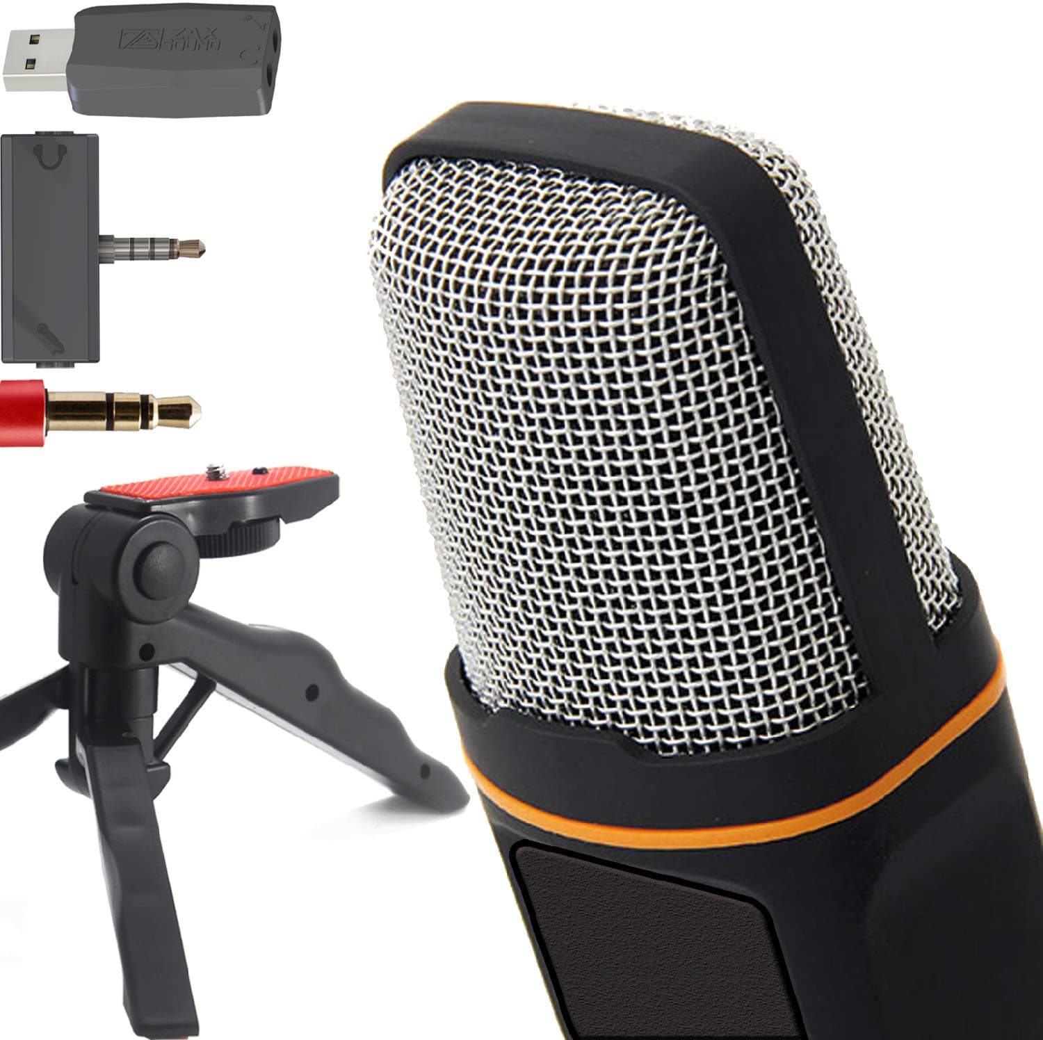 Professional Cardioid Condenser Microphone with Tripod Stand for PC, Laptop, iPhone, iPad, Android Phones, Tablets, Xbox and YouTube Recording, Black