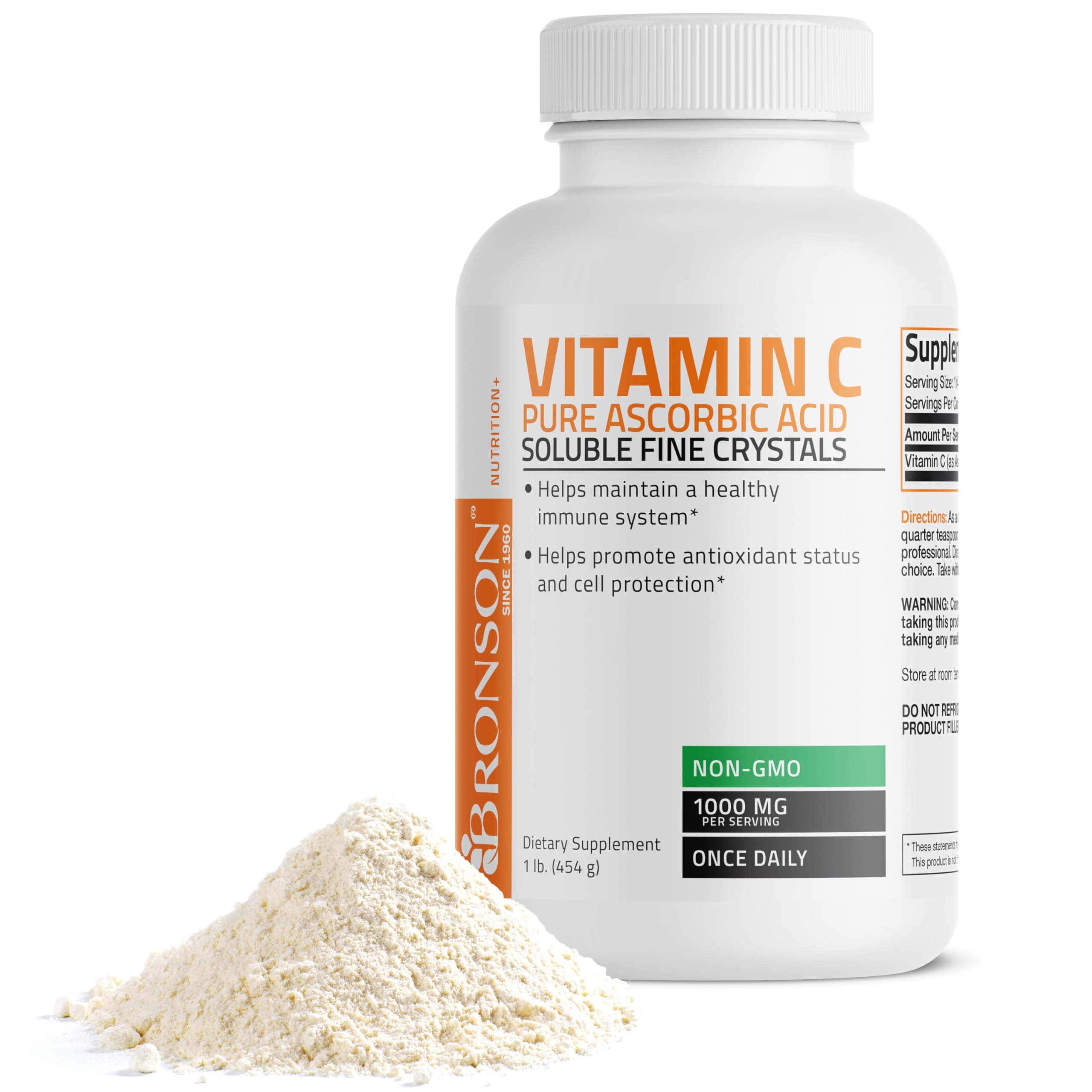 Vitamin C Powder Pure Ascorbic Acid Soluble Fine Non GMO Crystals – Promotes Healthy Immune System and Cell Protection – Powerful Antioxidant - 1 Pound (16 Ounces)