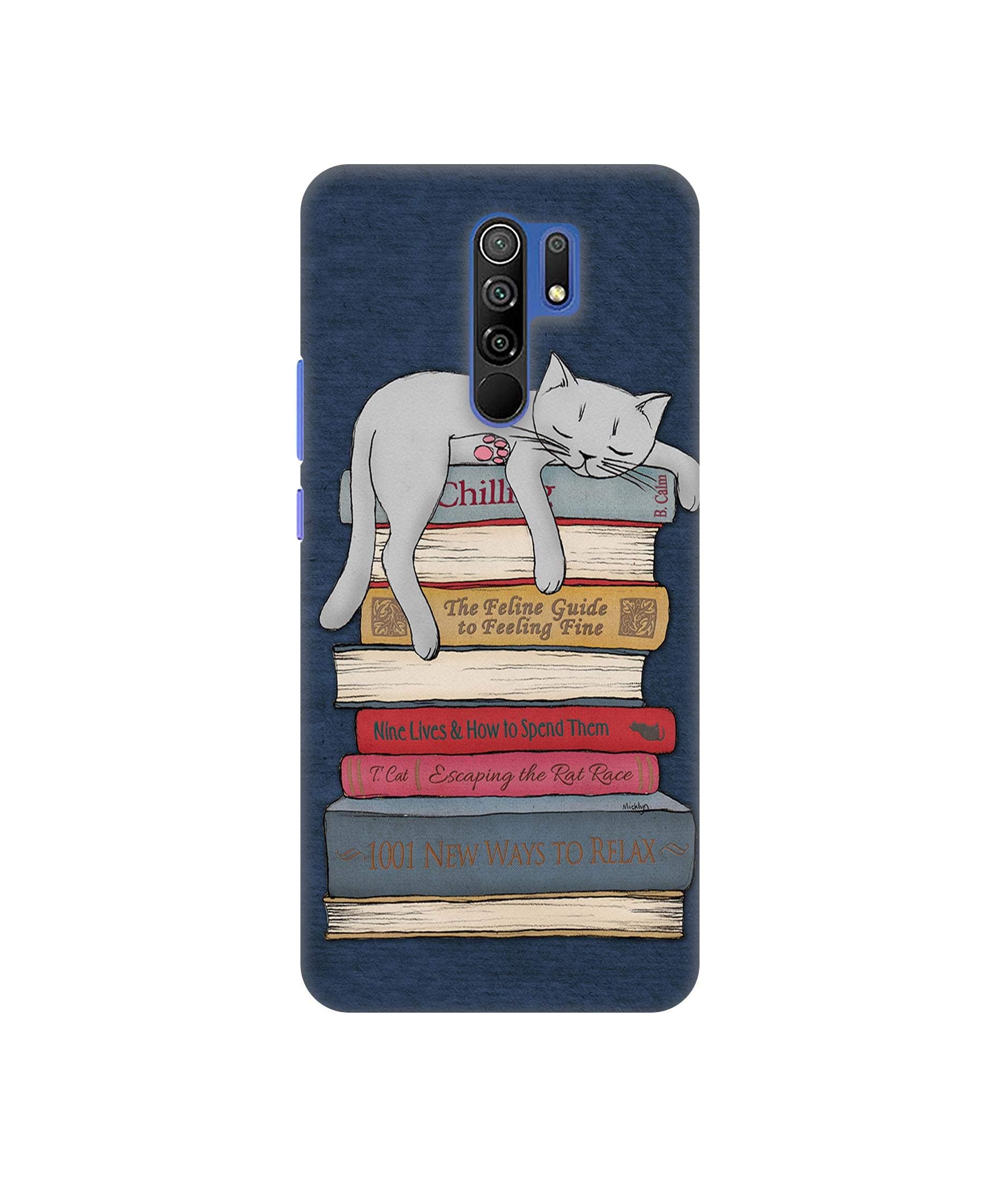 Casotec Plastic Cat Sleeping On The Books Design 3D Printed Hard Back Cover Case Cover for Mi Redmi 9 Prime/Poco M2 - Red