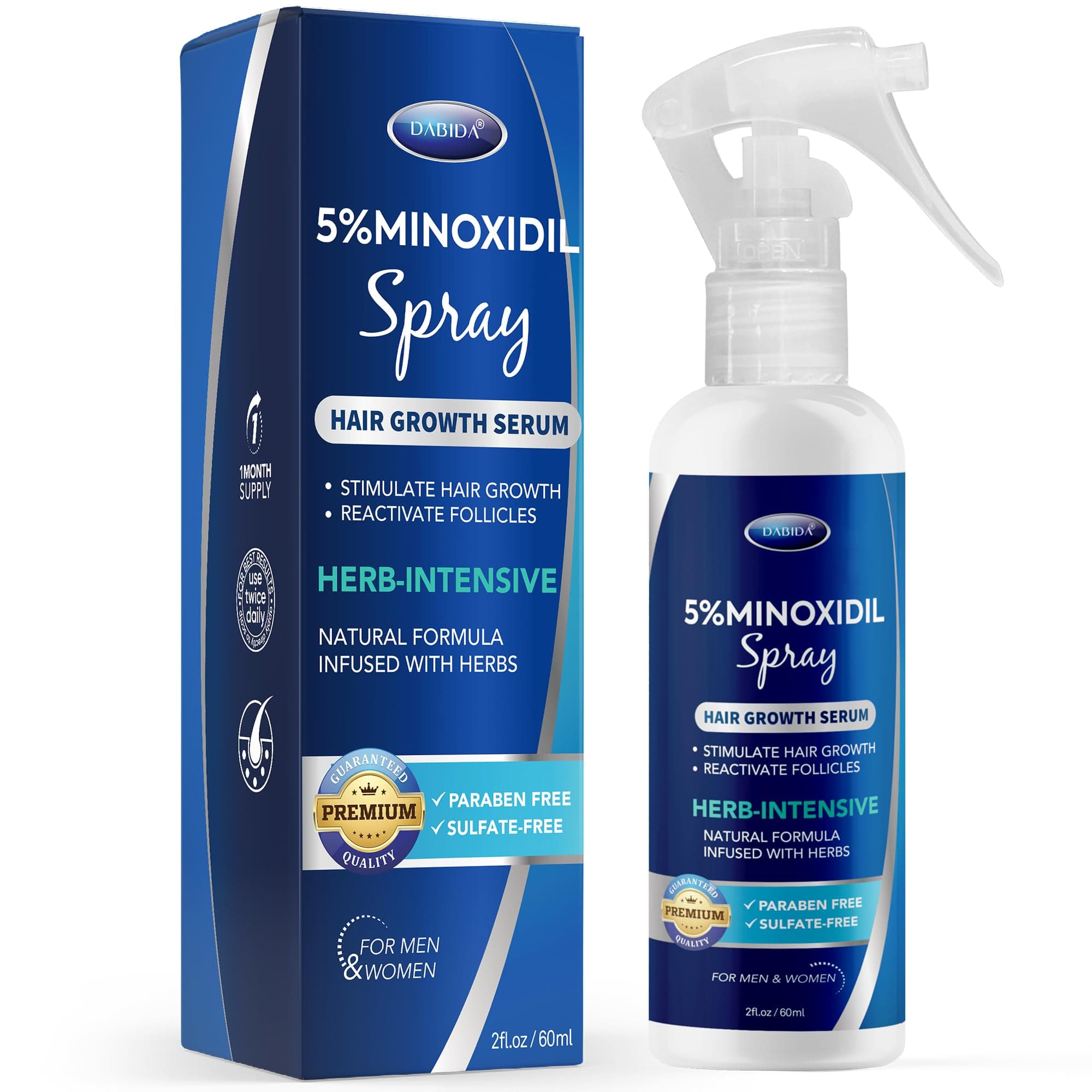 5% Minoxidil Hair Regrowth Spray : For Women Growth Treatment, 5 Percent Men Beard - 60Ml