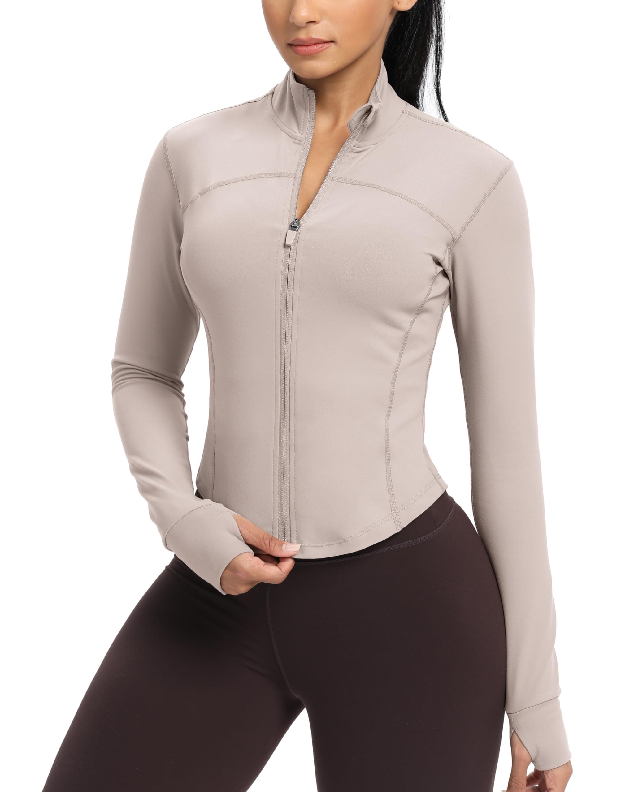 Womens Zip Up Workout Jakcets Lightweight Slim Fit Running Athletic Jackets with Thumb Holes