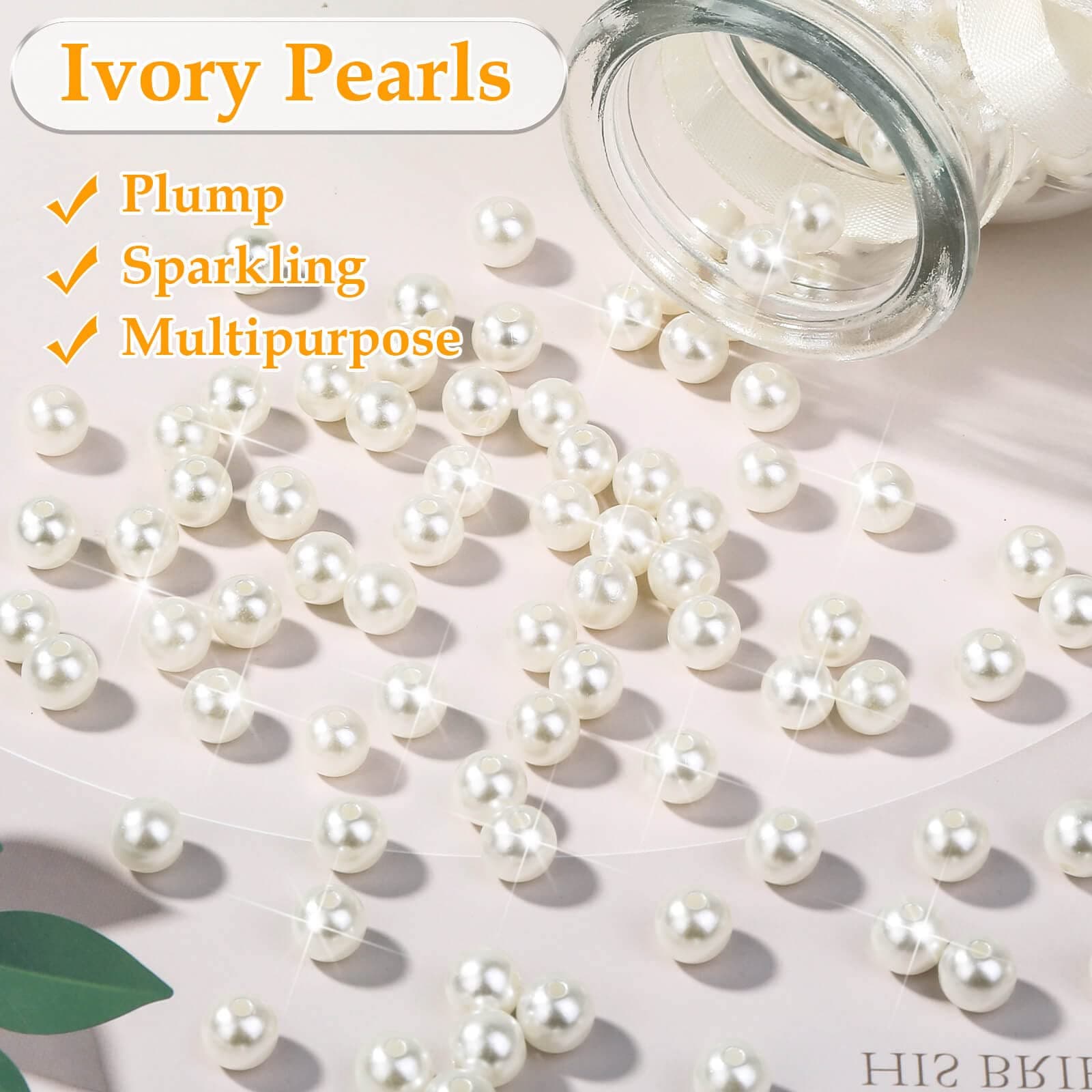 Anezus Pearl Beads for Craft, 800pcs Ivory Faux Fake Pearls, 8 MM Sew on Pearl Beads with Holes for Jewelry Making, Bracelets, Necklaces, Hairs, Crafts, Decoration and Vase Filler