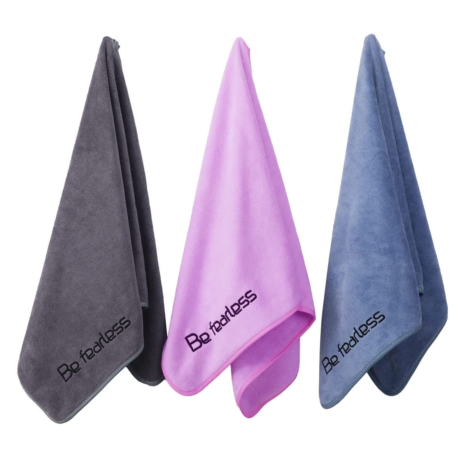 Wuwahold Lot de 3 serviettes de sport en microfibre pour 💎ice et fitness, 380 g/m², 40,6 x 81,3 cm (gris + bleu + violet)