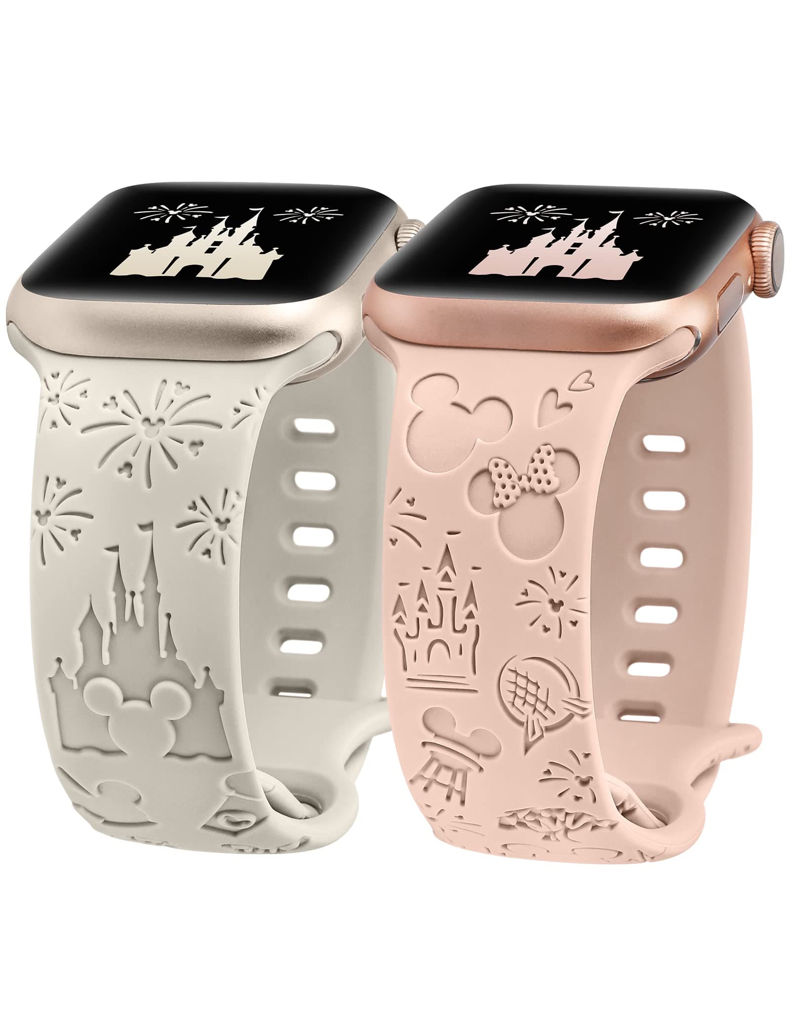 2 Packs Cartoon Engraved Band Compatible with Apple Watch Band 38/40/41/42/ 44/45/ 46/49mm Women, Cute Designer Soft Silicone Strap for iWatch Series 11 10 9 8 7 6 5 4 3 SE/Ultra 3 2 1