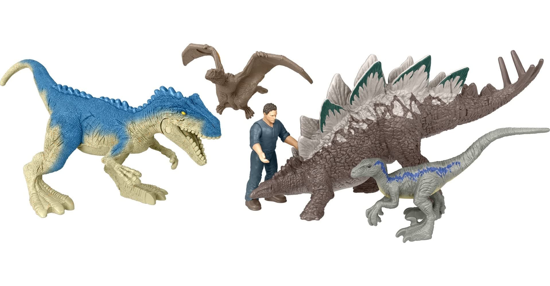 Jurassic World Dominion Chaotic Cargo Pack of 5 Mini Figures, 1 Human & 4 Dinosaur Toys in Cargo Truck-Themed Package