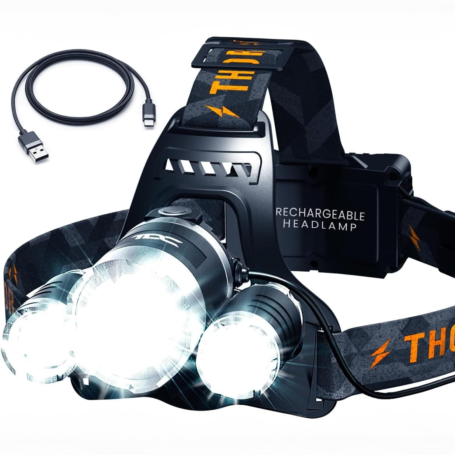 TDC Head Lamp Led Rechargeable Super Bright - USB-C Headlamp for Adults - Head Lights for Forehead - 1080 Lumen Head Flashlight - 10HR Battery for Hardhat, Camping, Hunting, Work