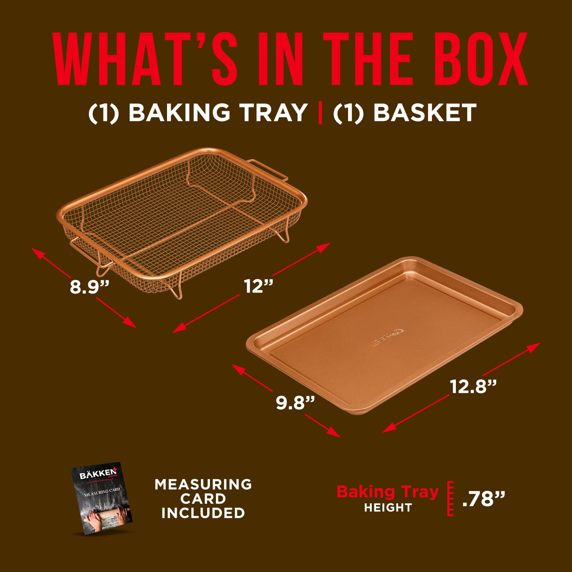 Bakken- Swiss Air Fryer Tray Basket w/Elevated Mesh Great for Oven, for Baking & Crispy Foods, Dishwasher Safe,PTFE/PFOA/PFOS Free Extra-Large 9.5/''x13/'',Copper