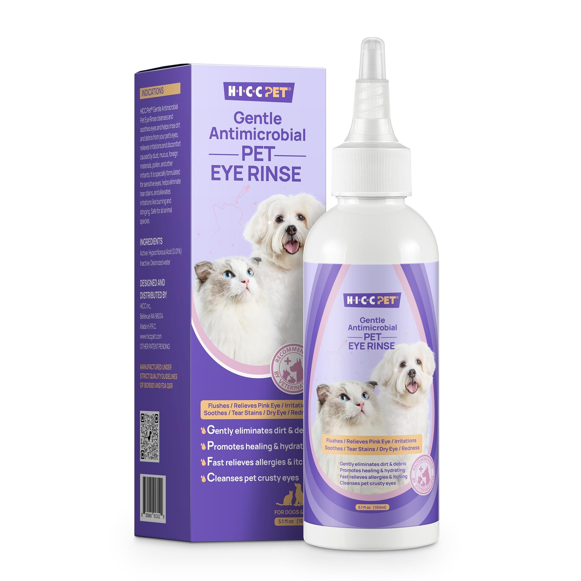 HICC PET Dog Eye Drops (150 ml) - Vet-Recommended Eye Drops for Infected Eyes for Dogs, Cats to Helps Dry, Itchy, Irritated, Gunky & Tear Stain Eyes, Pet Eye Wash Cleaner