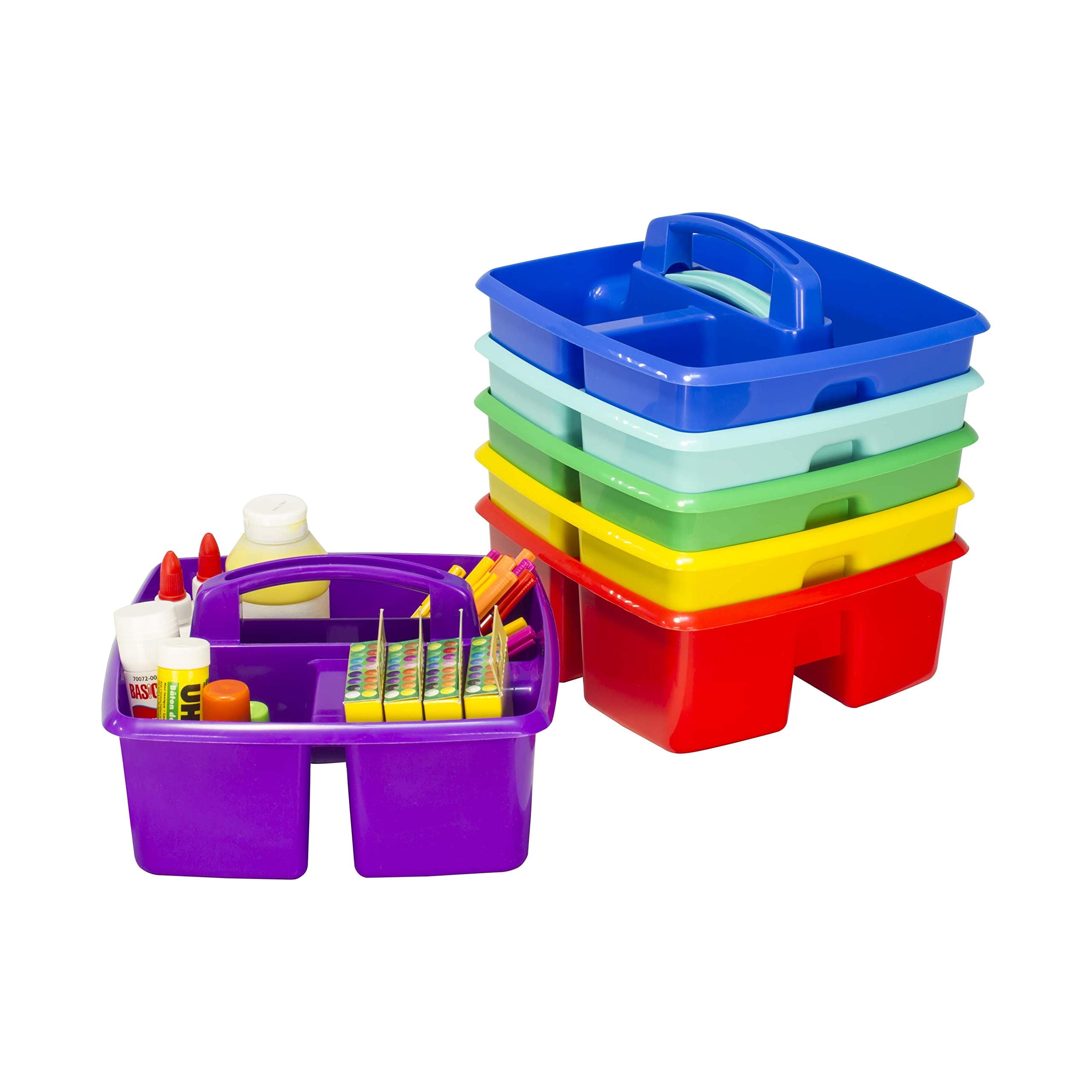 3-Compartment Small Caddy – Multipurpose Classroom Organizer with Handle, Assorted STEAM Colors, 6-Pack (00940A06C)