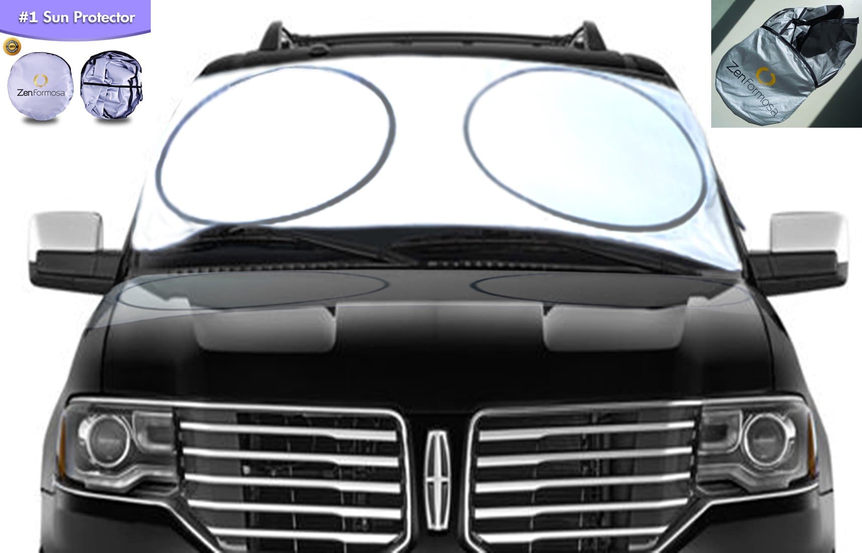 Zen Formosa Premium Nylon Windshield Sunshade Best UV Ray Block Easy Folds, Fast Pop up Huge to Shield Large Car, SUV and Van Sun Shade. Retractable & Folding Easily