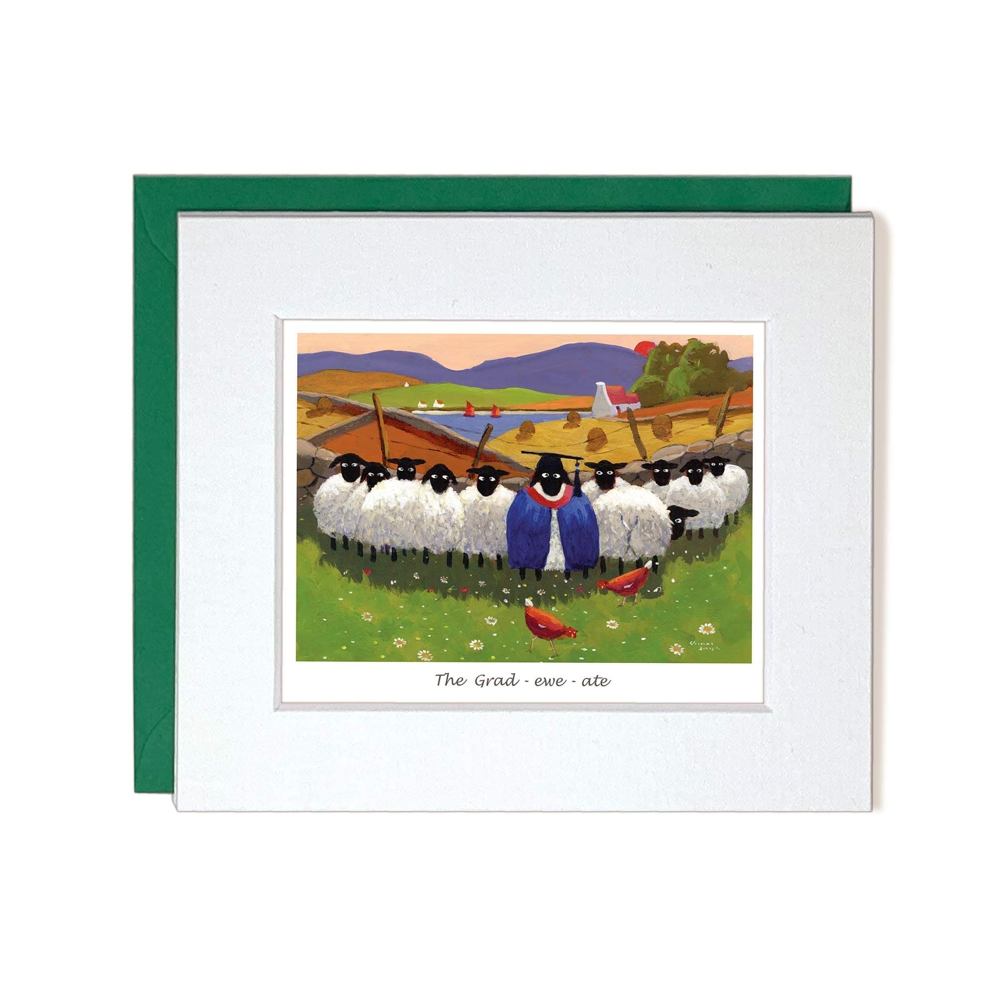 "The Grad-ewe-ate" Mounted Greeting Card by Thomas Joseph - Graduation Sheep Range