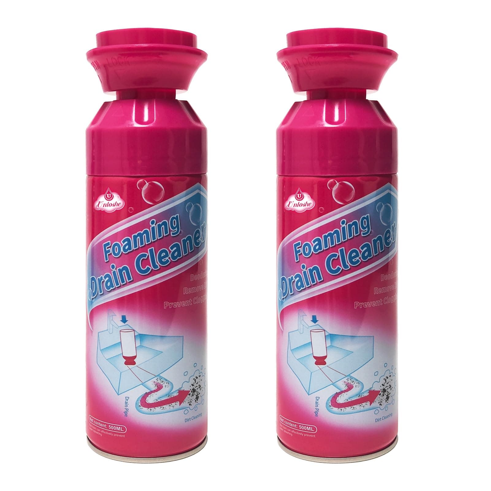 Drain Cleaner, Foaming Drain Cleaner and Deodorizer, Drains Clog Remover for Bathroom Sinks, Washbasin, Tubs (2 PCS)