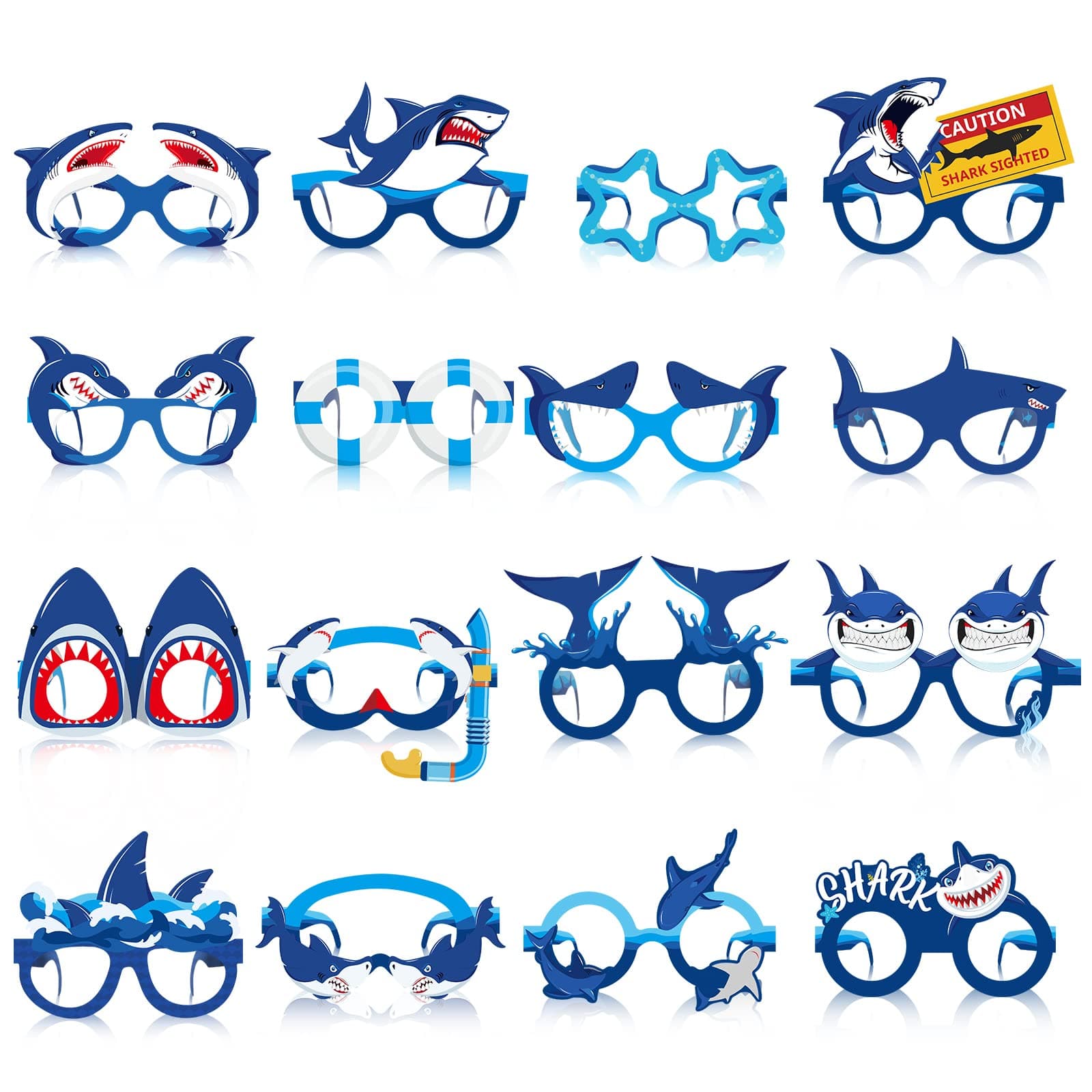 Liliful 32 Pcs Shark Party Eyeglasses Kids Shark Paper Eyeglasses Ocean Sea Glasses Ocean Animal Paper Glasses Photo Booth Props Under The Sea Party Supplies for Kids Boys Girls