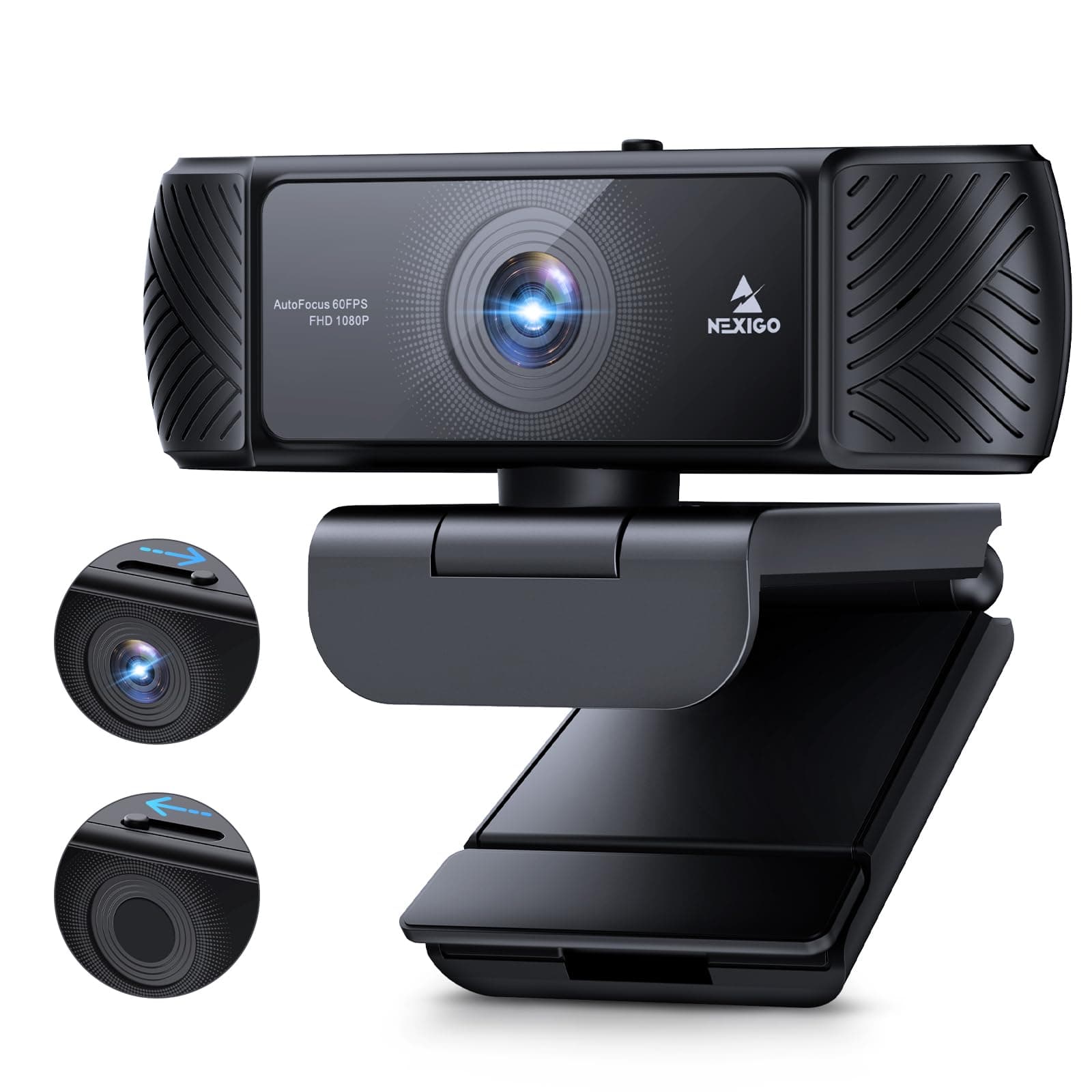 NexiGo 1080P 60FPS Webcam with Software Control and Microphone, AutoFocus, w/Privacy Cover, N680P Pro Computer Web Camera for Skype Zoom Teams, Mac PC Laptop Desktop