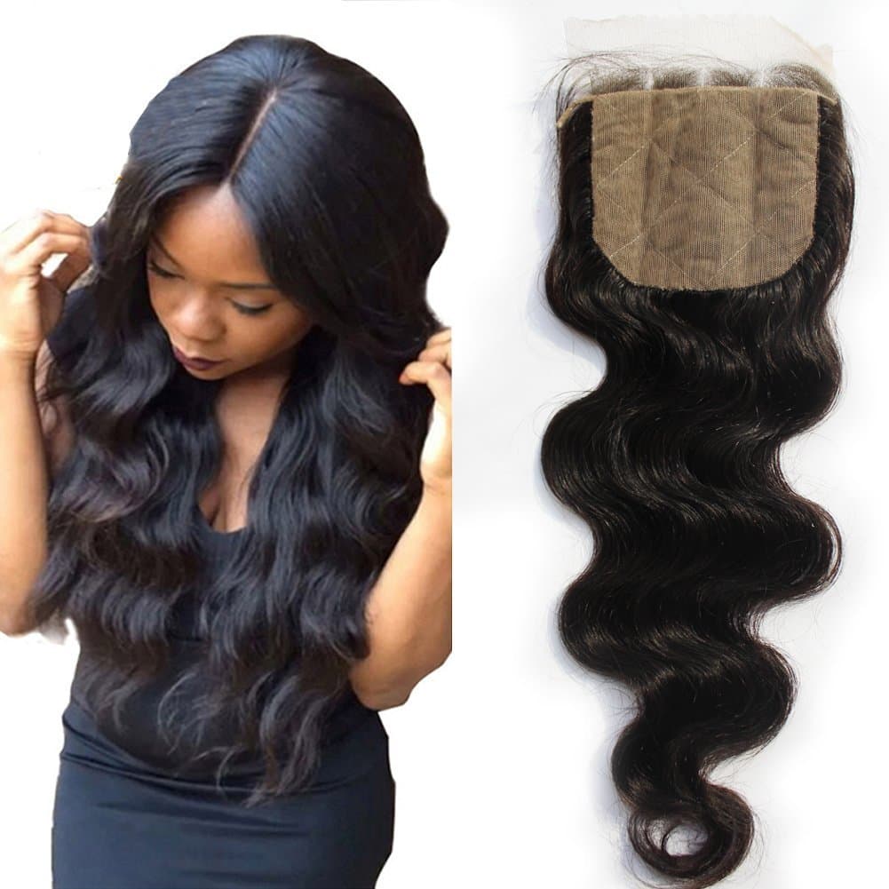 Sunday Hair Silk Top Closure 4x4inch Body Wave Three Part 14inch,Silk Base Full Frontal Closure Human Hair With Baby Hair