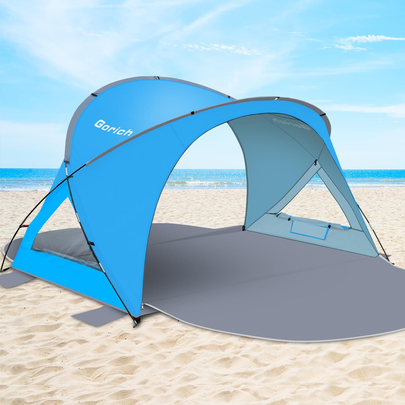 Beach Tent Sun Shelter with UPF50+ UV Protection for 1-2/3/4-5/6-7 Person, Lightweight & Portable Beach Shade Canopy with 2 Zippered Doors, Easy Setup Family Beach Umbrella