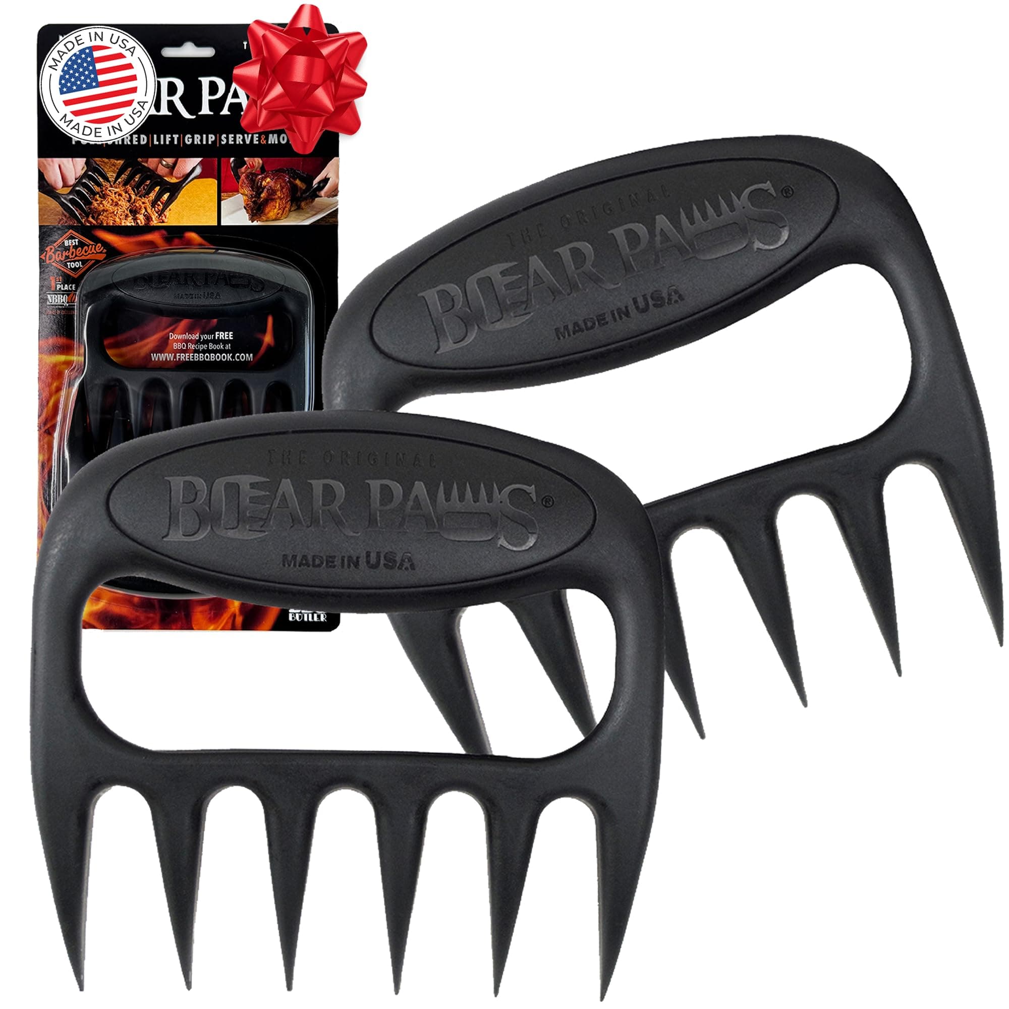 Bear Paws Meat Claws - The Original BBQ Meat Shredder Claws for Pulled Pork, USA Made - Easily Lift, Shred, Pull and Serve Pork, Chicken, Brisket and Turkey - Valentine’s Day Gifts for Men (Black)
