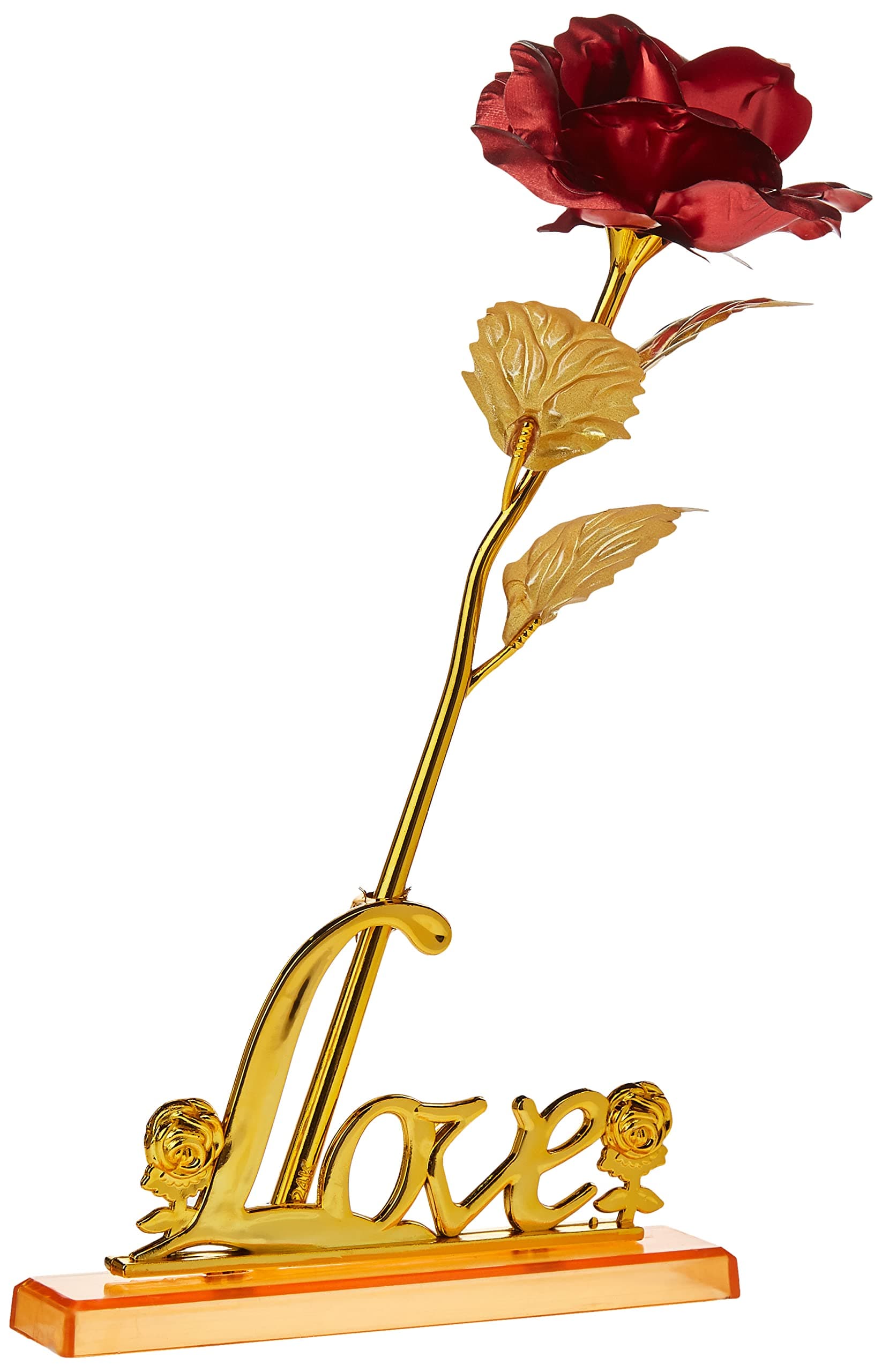 24k Golden Plate Rose Flower with stand (Red)