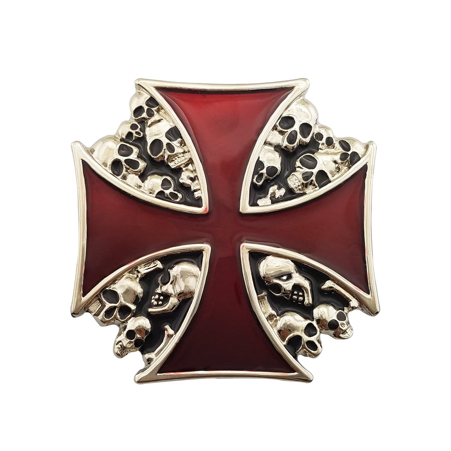 Lanxy Cool Cross Skull Belt Buckle For Men Native American Big Red Enamel Skeleton Punk Gothic Belt Buckle, free