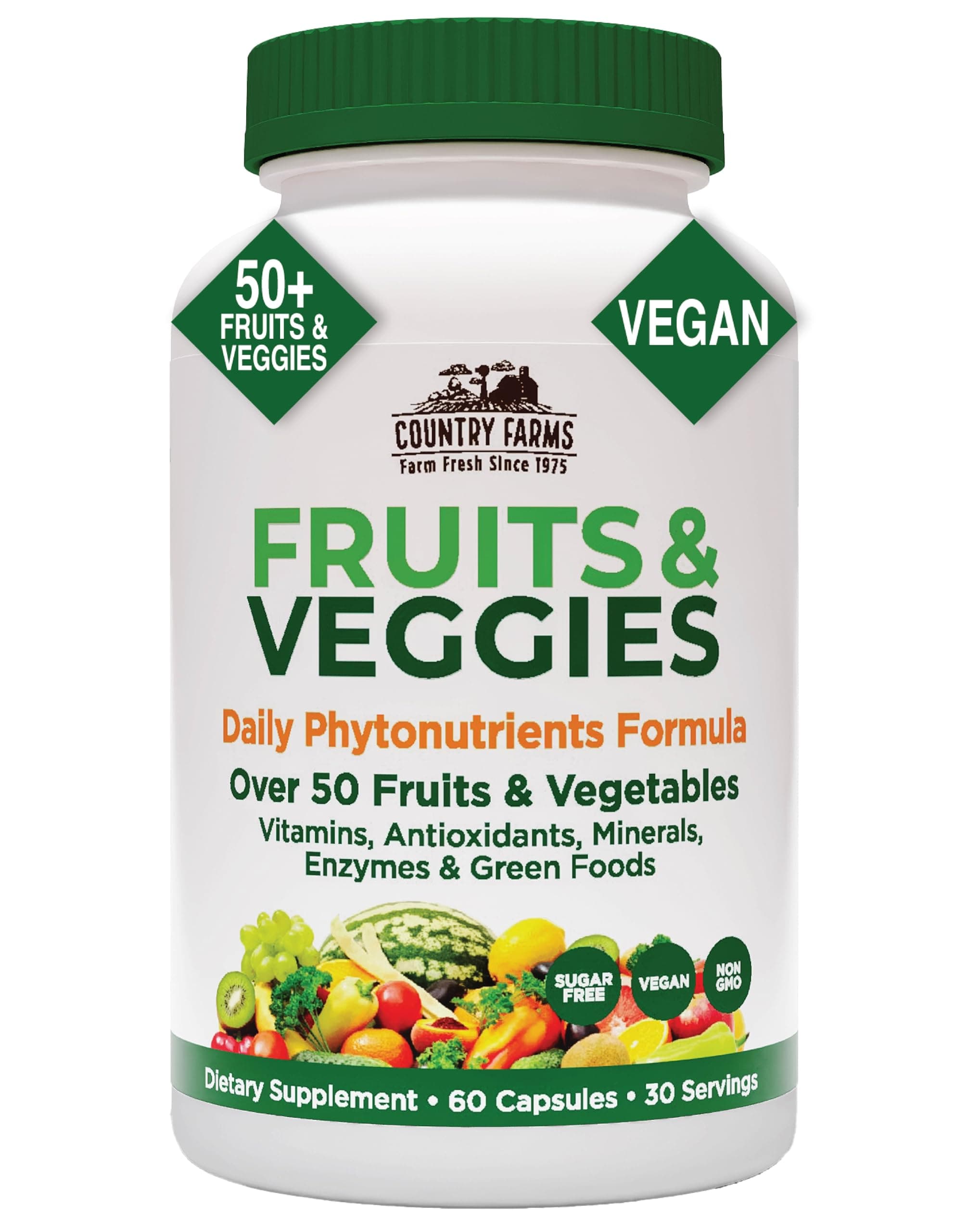 COUNTRY FARMS Super Fruits and Veggies Capsules, Whole Food Supplement, Powerful Antioxidant, Supports Energy, Immune Health, Boosts Digestive Health, 30 Super Foods, 30 Servings