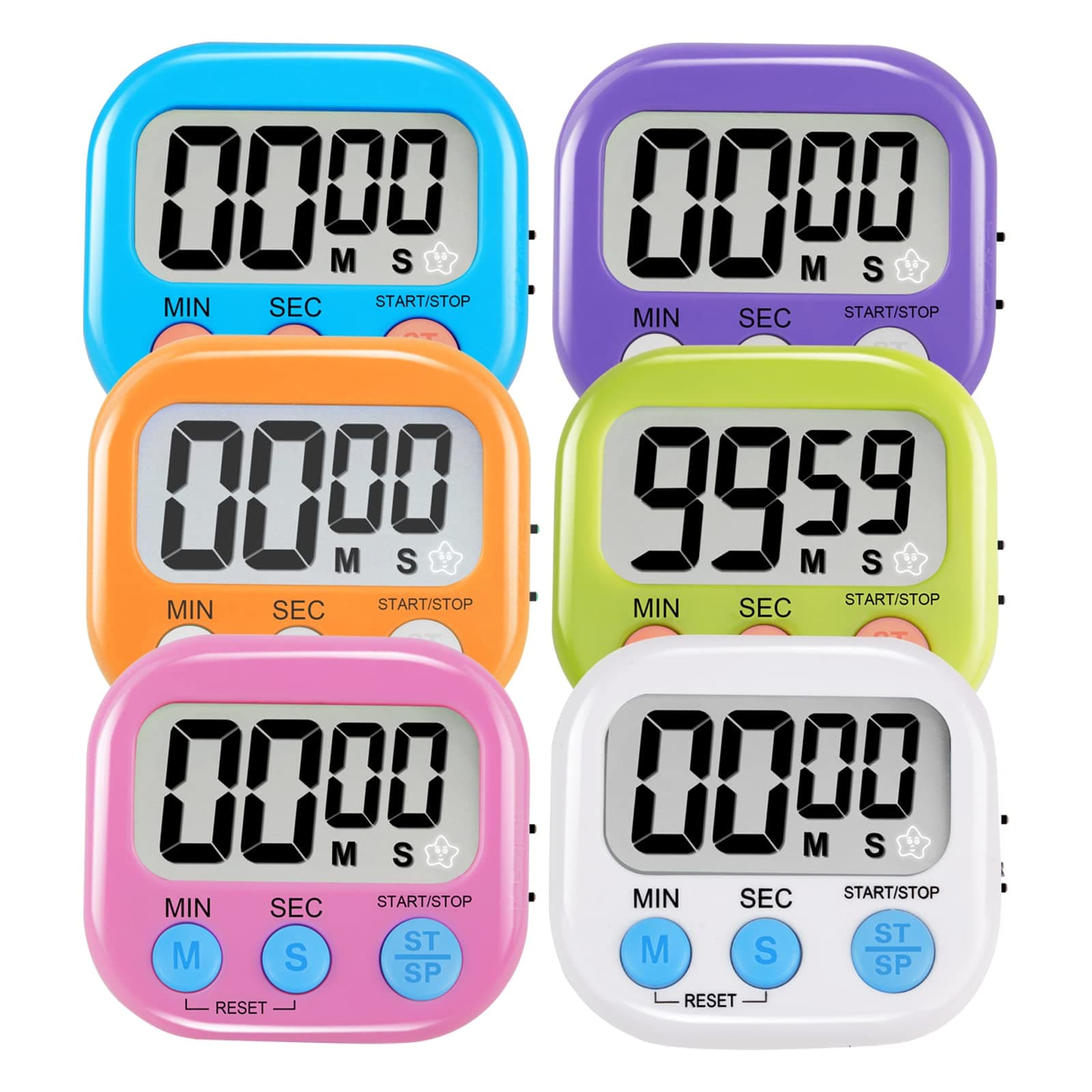 KITCHEN TIMER 6 Pack Multi-Function Electronic - Magnetic Digital s Big LCD Display The Loud / Silent Switch Countdown Extensively Use in Break Cooking,Gym, Meeting, Classroom