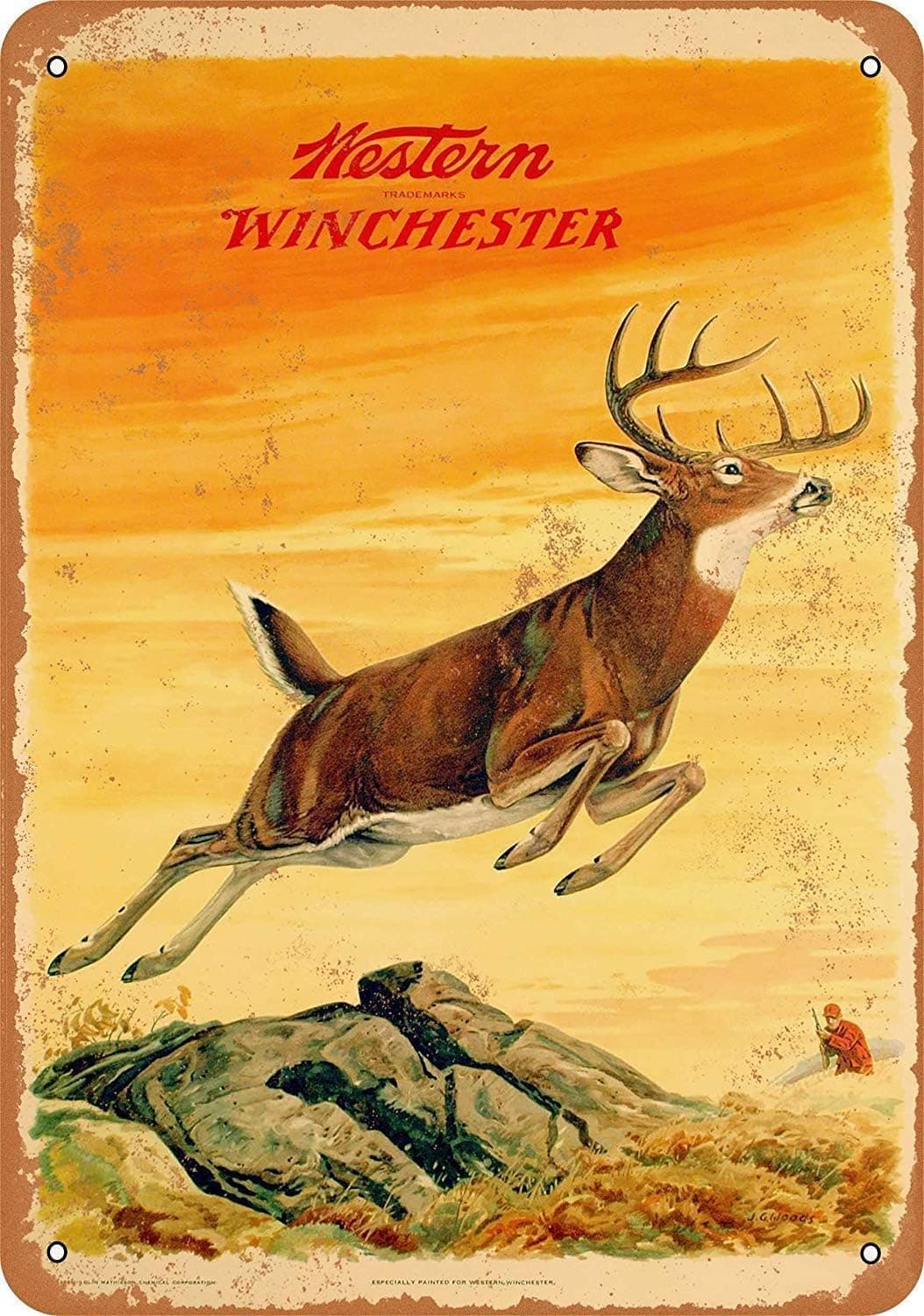 BPA Wisesign Metal Tin Sign 8x12 inche - Vintage Style/Rusty Look 1958 Western Winchester Deer - Plaque Poster for Bar Pub Beer Home Garage Man Cave Wall Decor