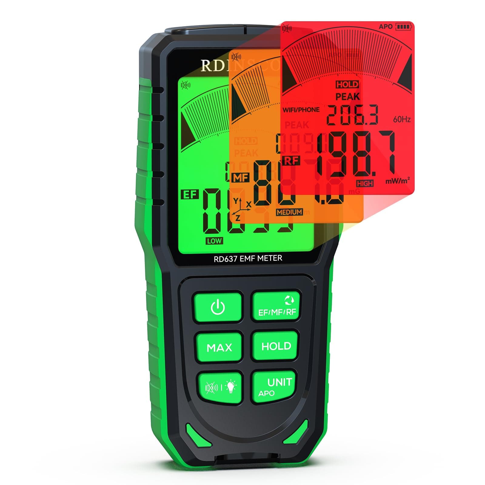 EMF Meter Rechargeable Electromagnetic Field Radiation Detector Hand-held EMF Reader Tester with Sound and Backlit Alarms EMF Monitor for EF RF MF, WiFi, Microwave and Ghost Hunting