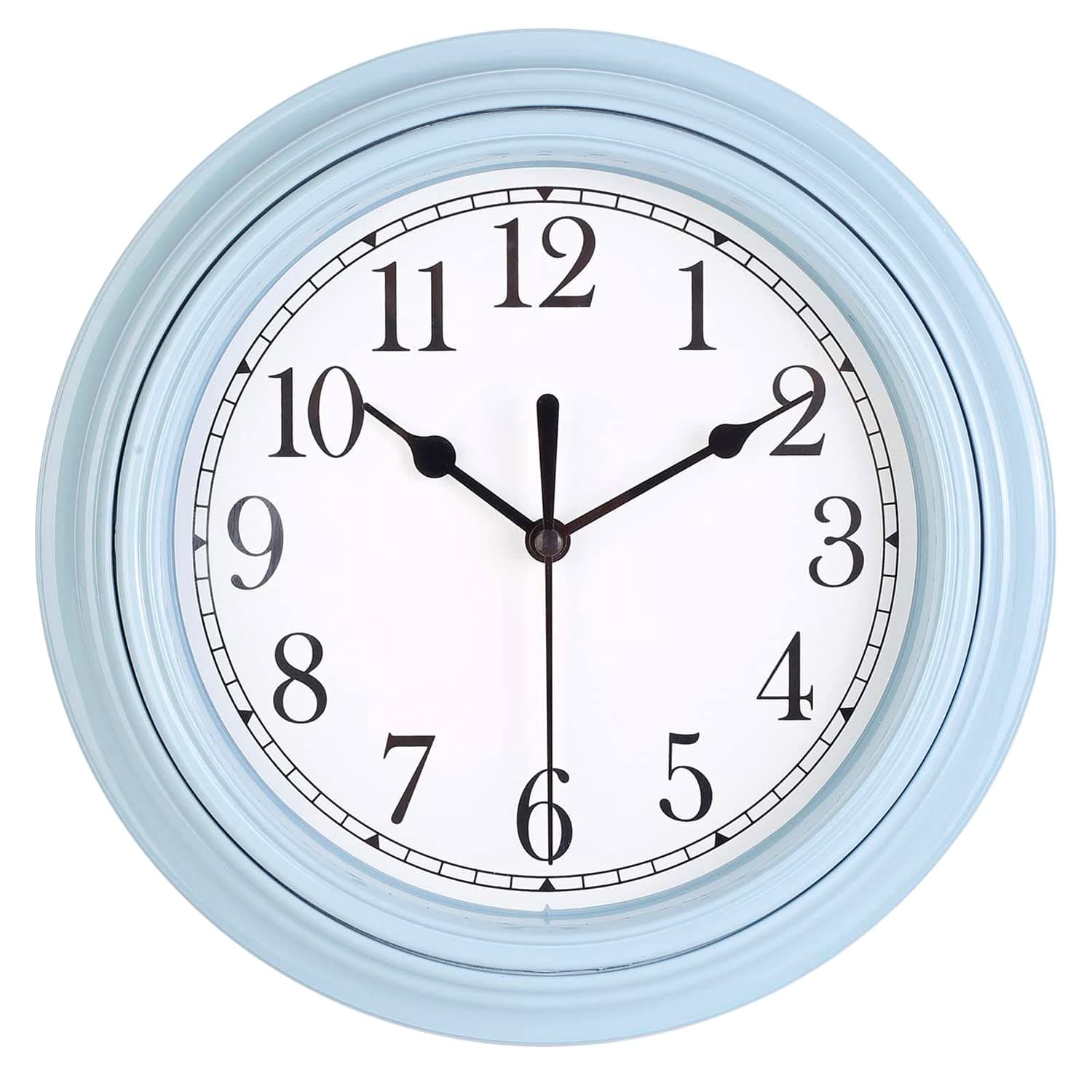 Silent Wall Clock Kitchen 9 Inch Retro Non-Ticking Decorative Bedroom Office Wall Clock -Light Blue