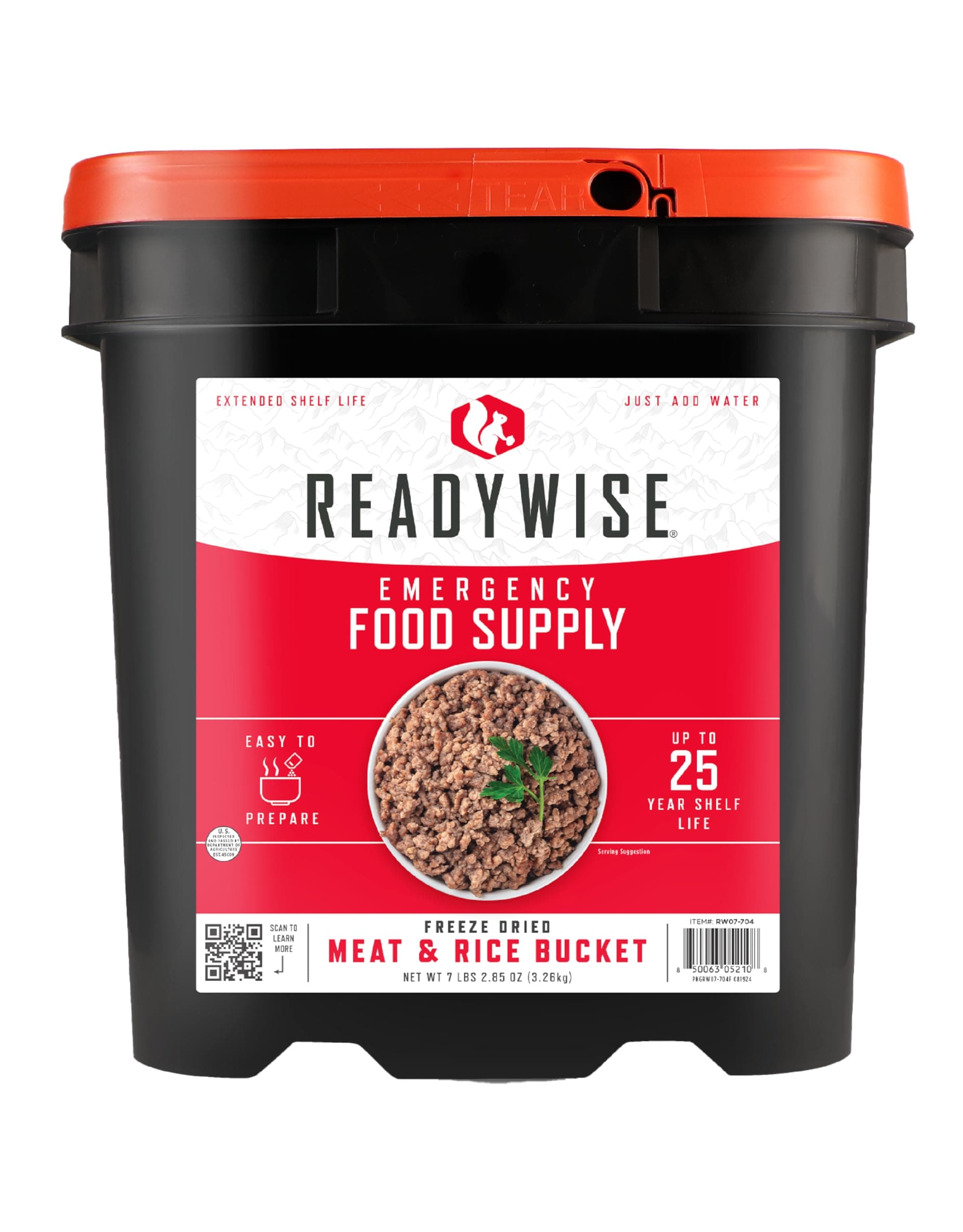 Emergency Food Supply - 88 Servings Meat & Rice Bucket, Freeze Dried Protein Meals, Camping Essentials, Bulk Rice & Survival Food, Disaster Prepping Supplies, up to 25 Year Shelf Life