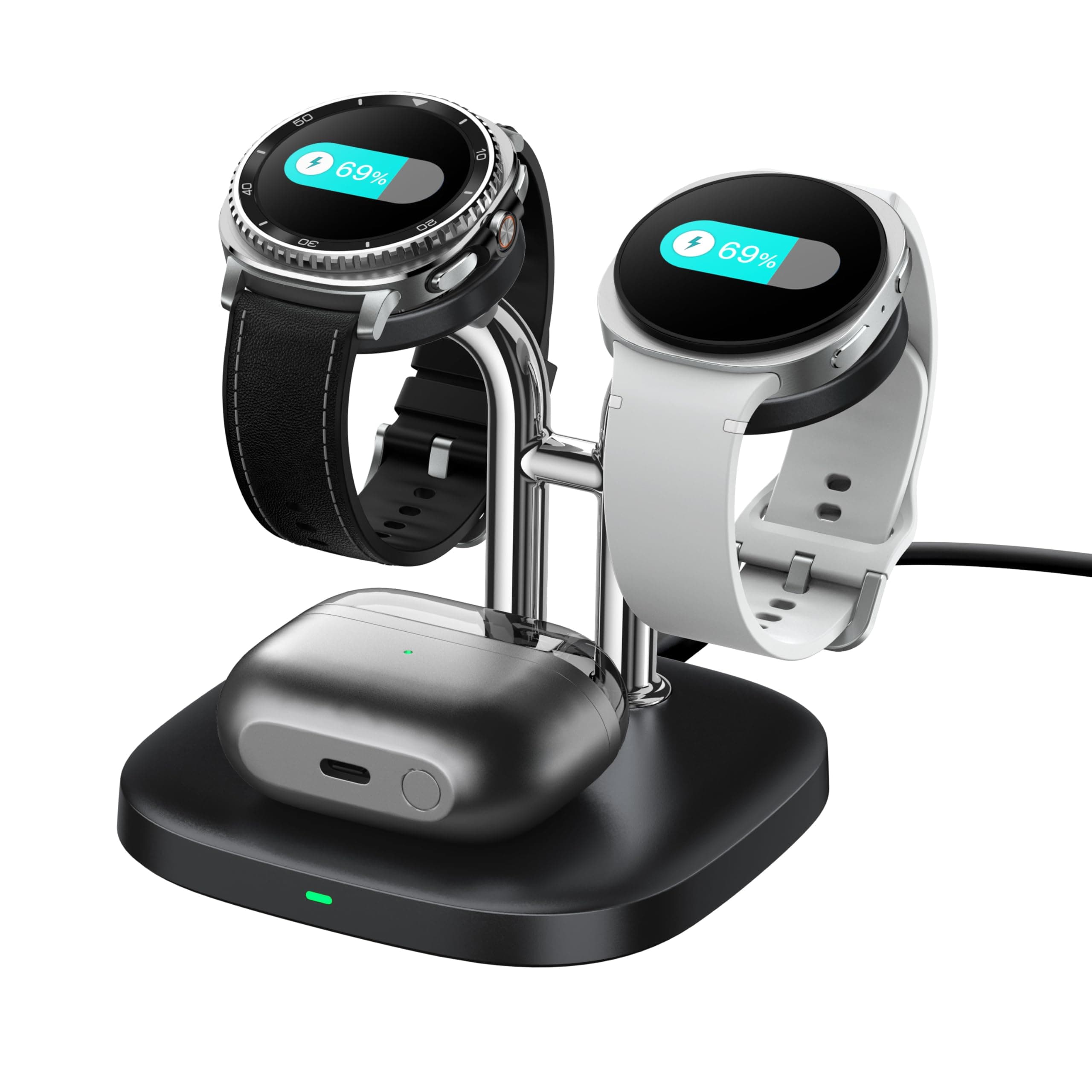 SwanScout 704S Dual Watch Charger for Samsung Galaxy Watch 8/8 Classic/Ultra/7/6/5/4/3/Active 2, Wireless Charging Stand for Galaxy Buds 3/3 Pro2 Pro/Buds+