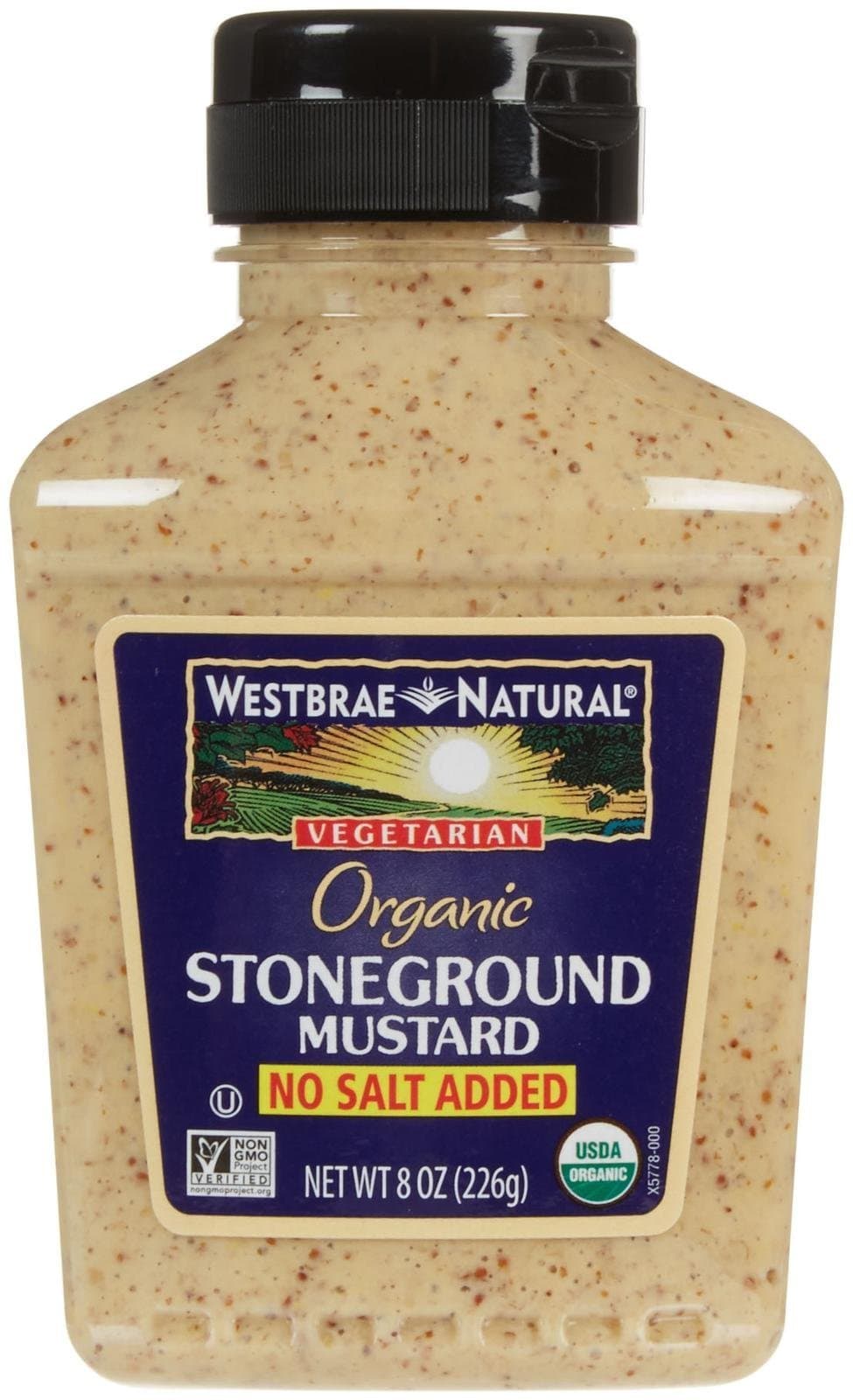 Westbrae Organic Stoneground Mustard No Salt Added, 8 Ounce
