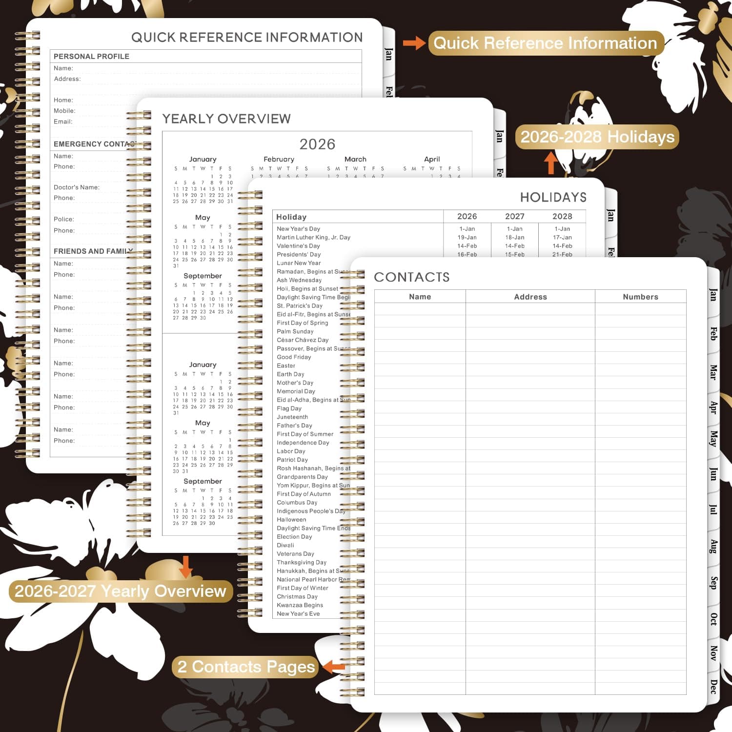 2026 Planner - 2026 Planner Weekly and Monthly, January - December 2026, Calendar Planner 2026 with Monthly Tabs, Floral Cover