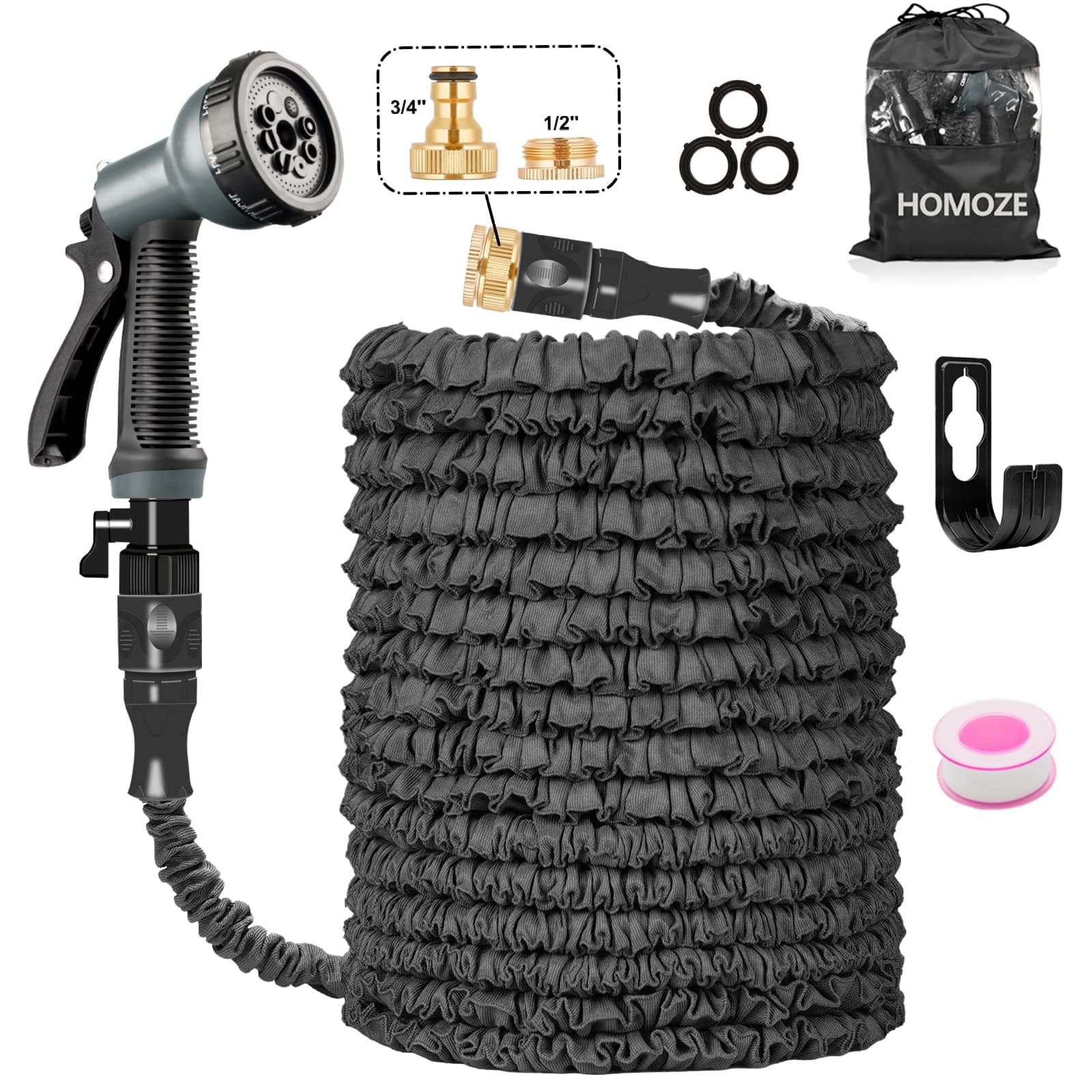 HOMOZE 50FT Black Expadable Garden Hose