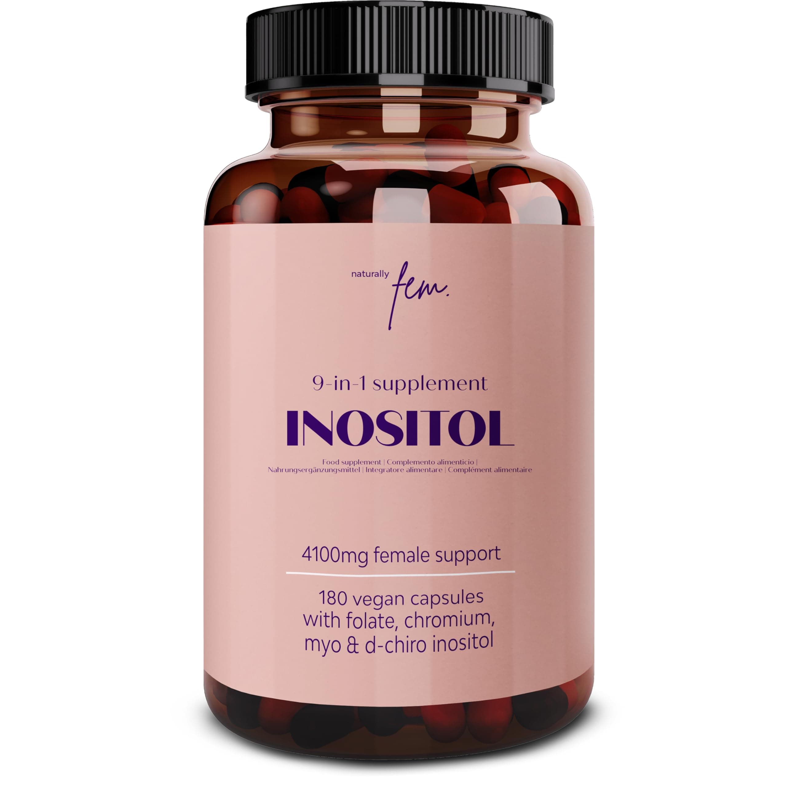 Inositol Myo & D-Chiro 4100MG Vegan Capsules, Metabolic Function, Hormonal Balance and Psychological Function, 9-in-1 Myo Inositol, Folate 5-MTHF, Chromium, Zinc, VIT B6, B12 & D3