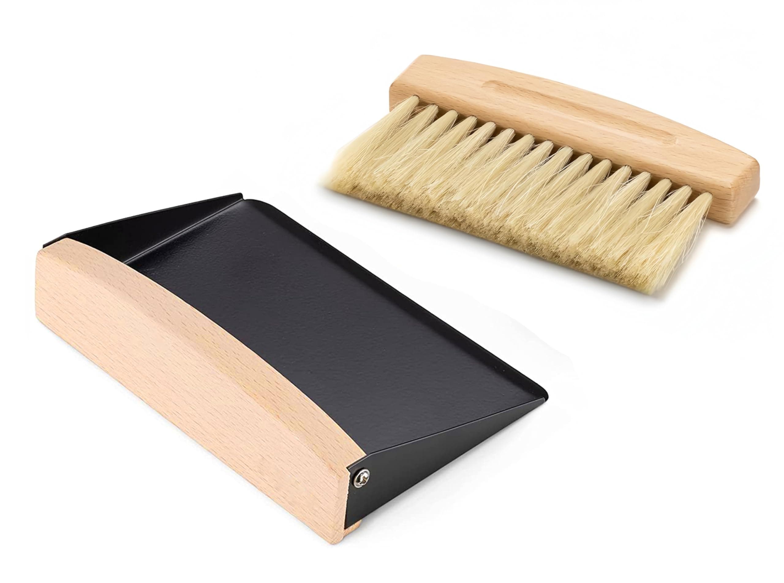 Mini Metal Dustpan and Brush Set for Sweeping Crumbs Fireplace, Natural Table Sweeper Combo (Black)
